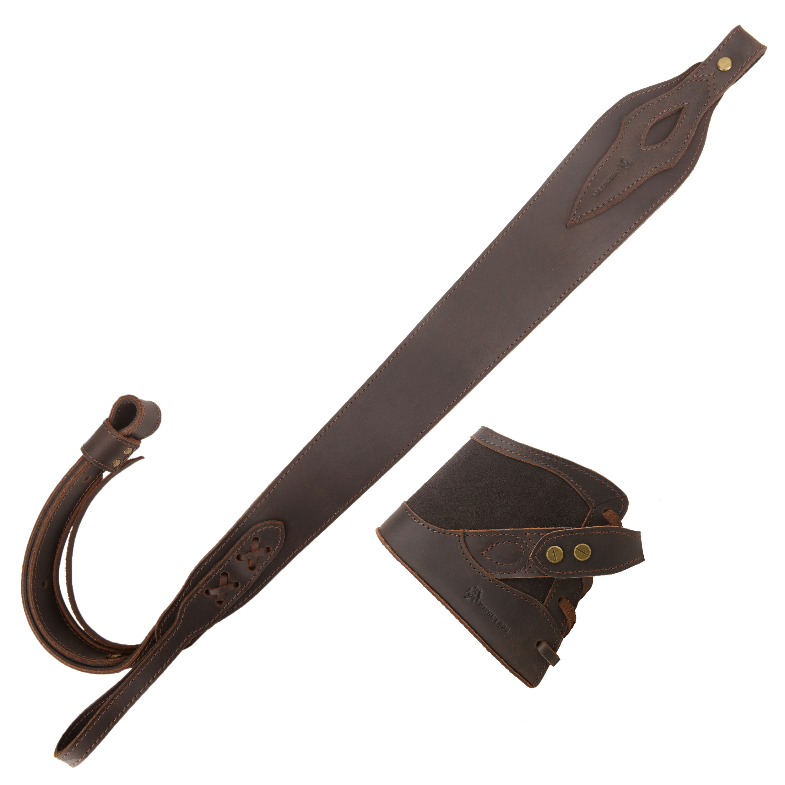 Full Leather No Drill Set Rifle Gun Carry Sling Strap with Recoil Pad
