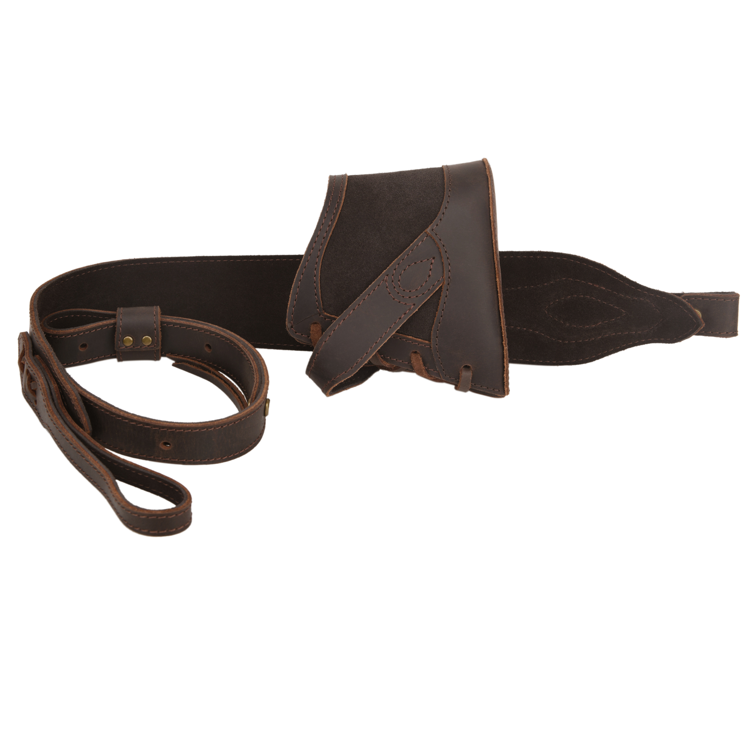 Full Leather No Drill Set Rifle Gun Carry Sling Strap with Recoil Pad