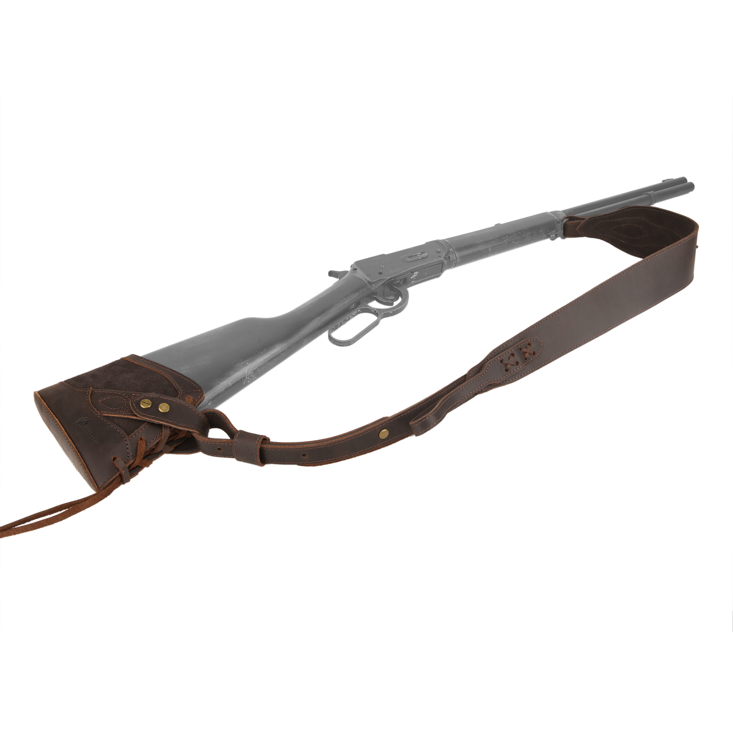 Full Leather No Drill Set Rifle Gun Carry Sling Strap with Recoil Pad