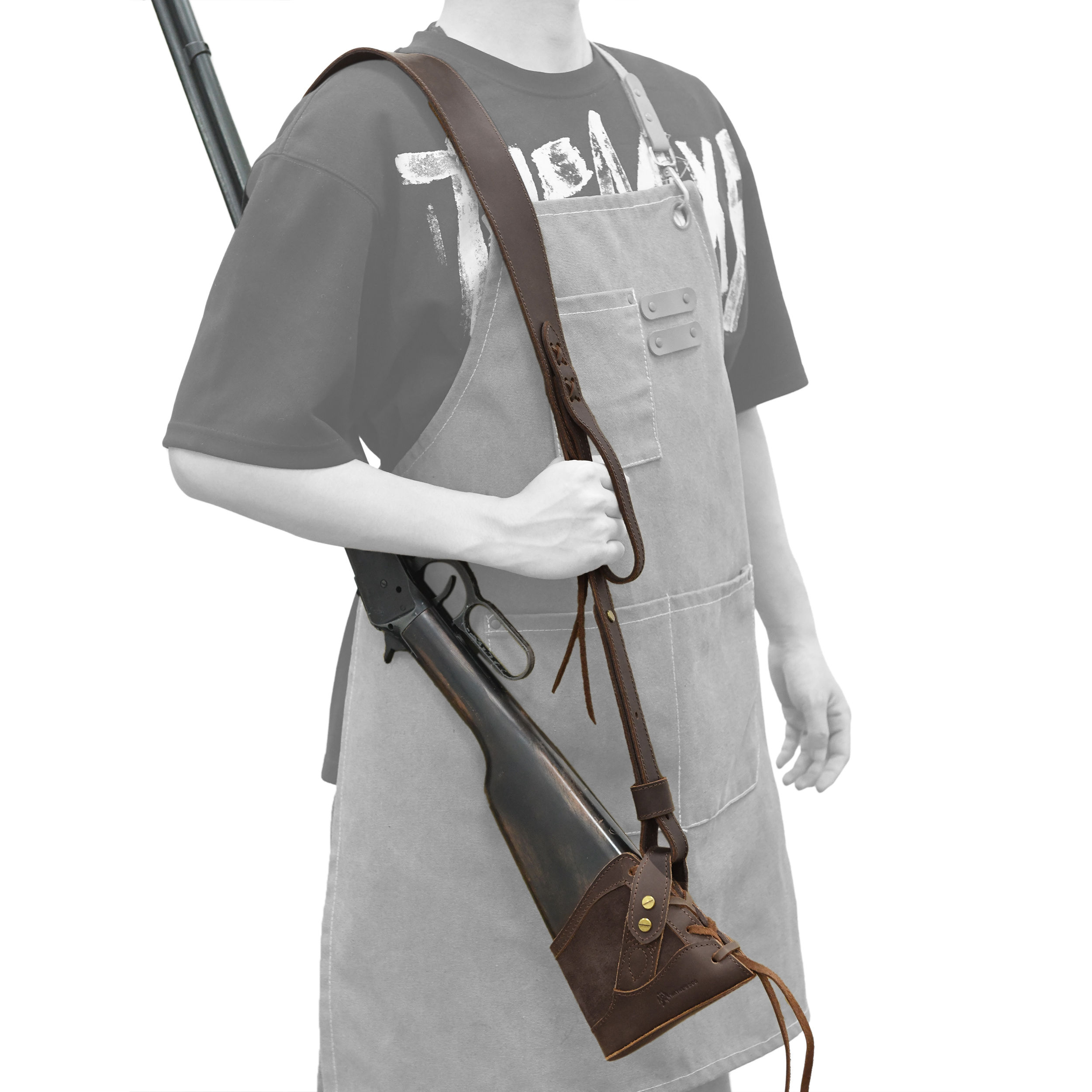 Full Leather No Drill Set Rifle Gun Carry Sling Strap with Recoil Pad