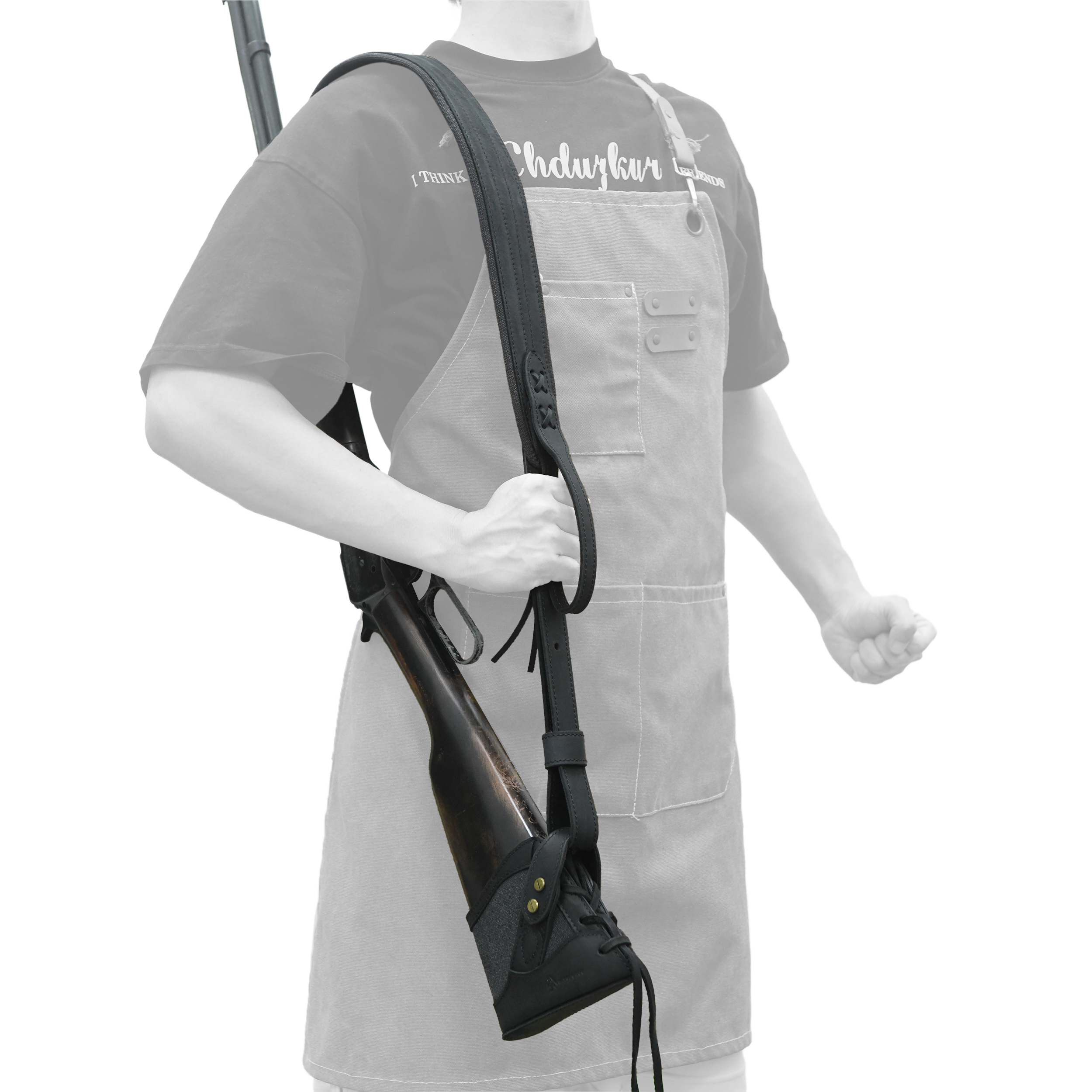 No Drill Leather Canvas Gun Recoil Pad Buttstock , Gun Barrel Mount with Shoulder Sling