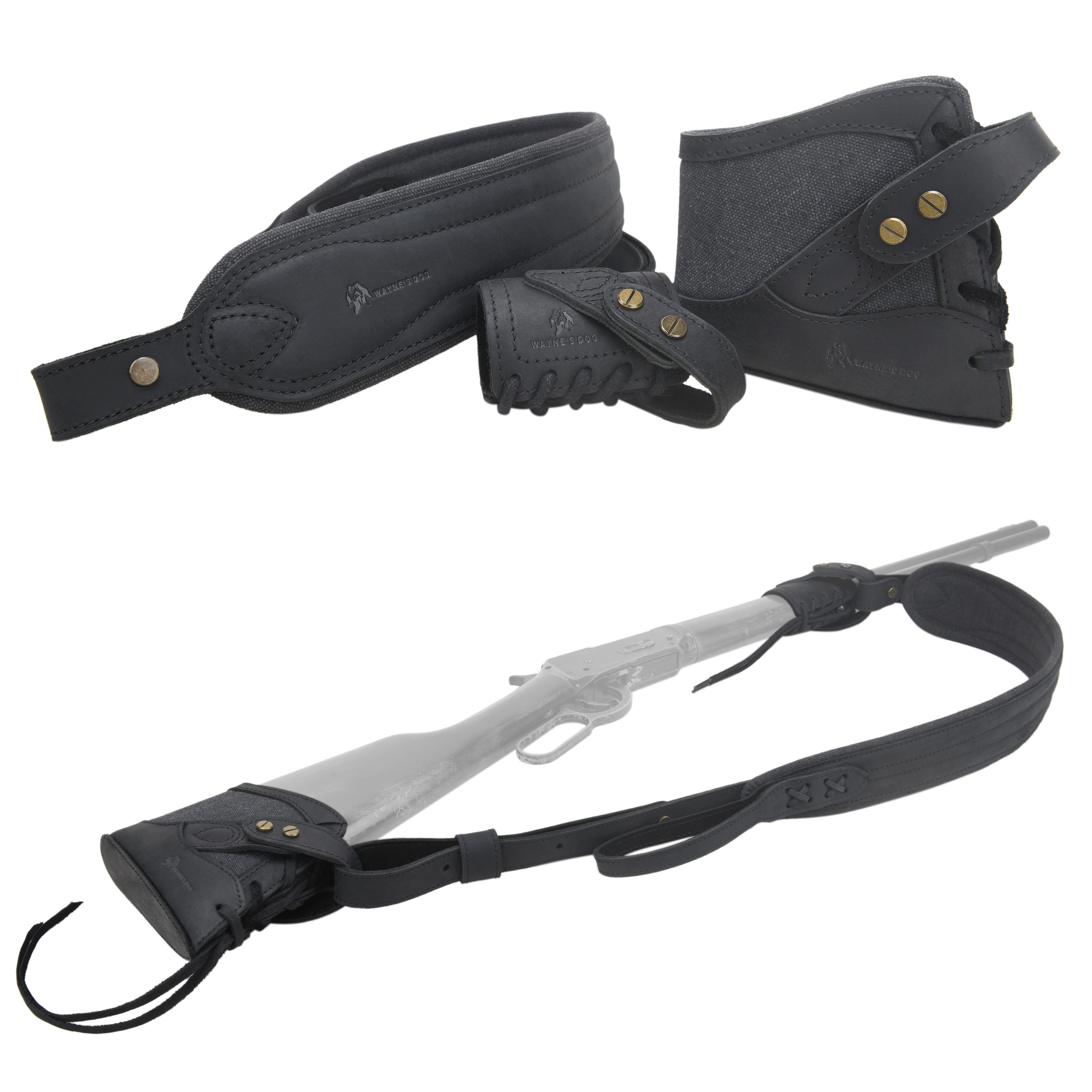 No Drill Leather Canvas Gun Recoil Pad Buttstock , Gun Barrel Mount with Shoulder Sling