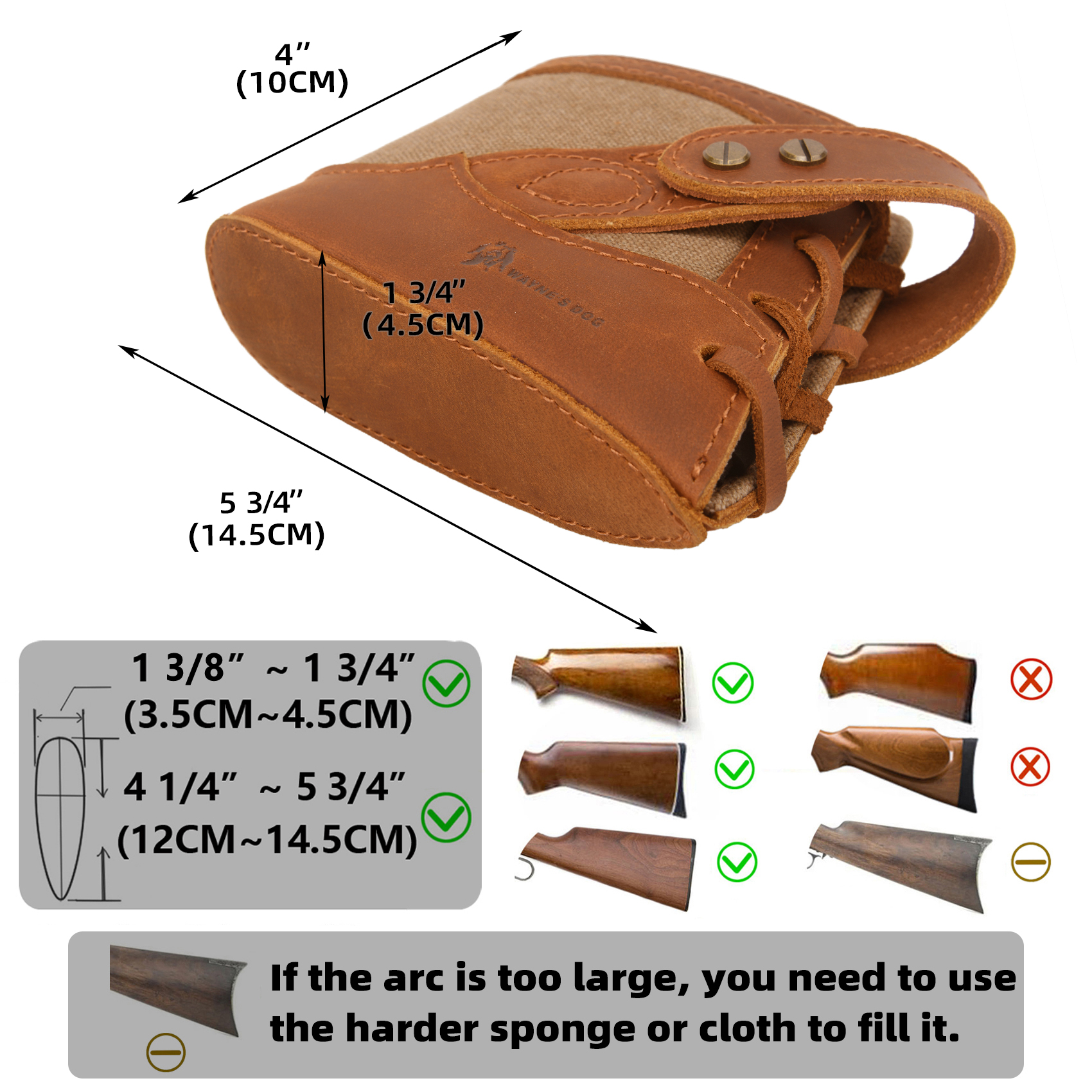 Canvas Leather Gun Buttstock Recoil Pad for Shotgun and Rifle No-Drill