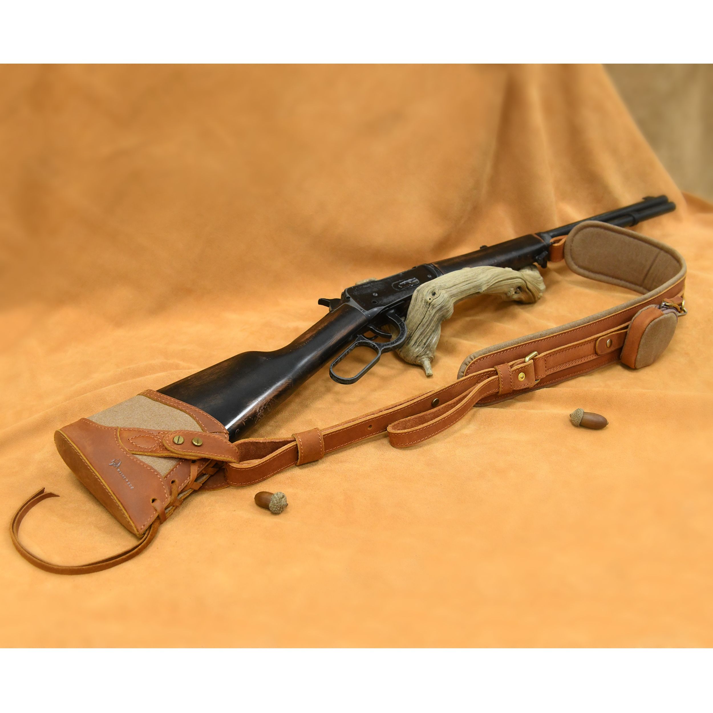 Vintage Canvas Leather Rifle Butt Recoil Pad, Gun Carry Sling Shoulder Strap Set