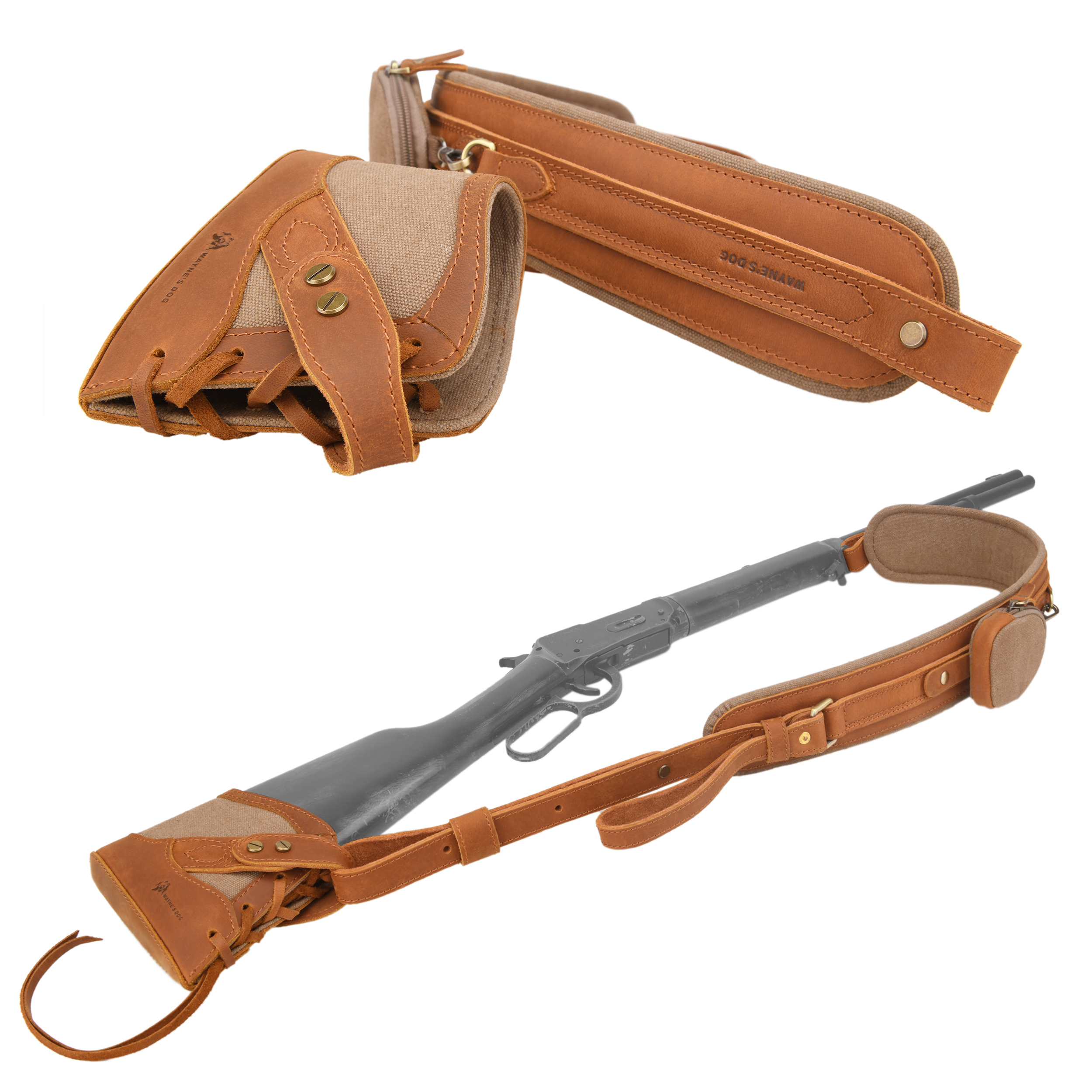 Vintage Canvas Leather Rifle Butt Recoil Pad, Gun Carry Sling Shoulder Strap Set