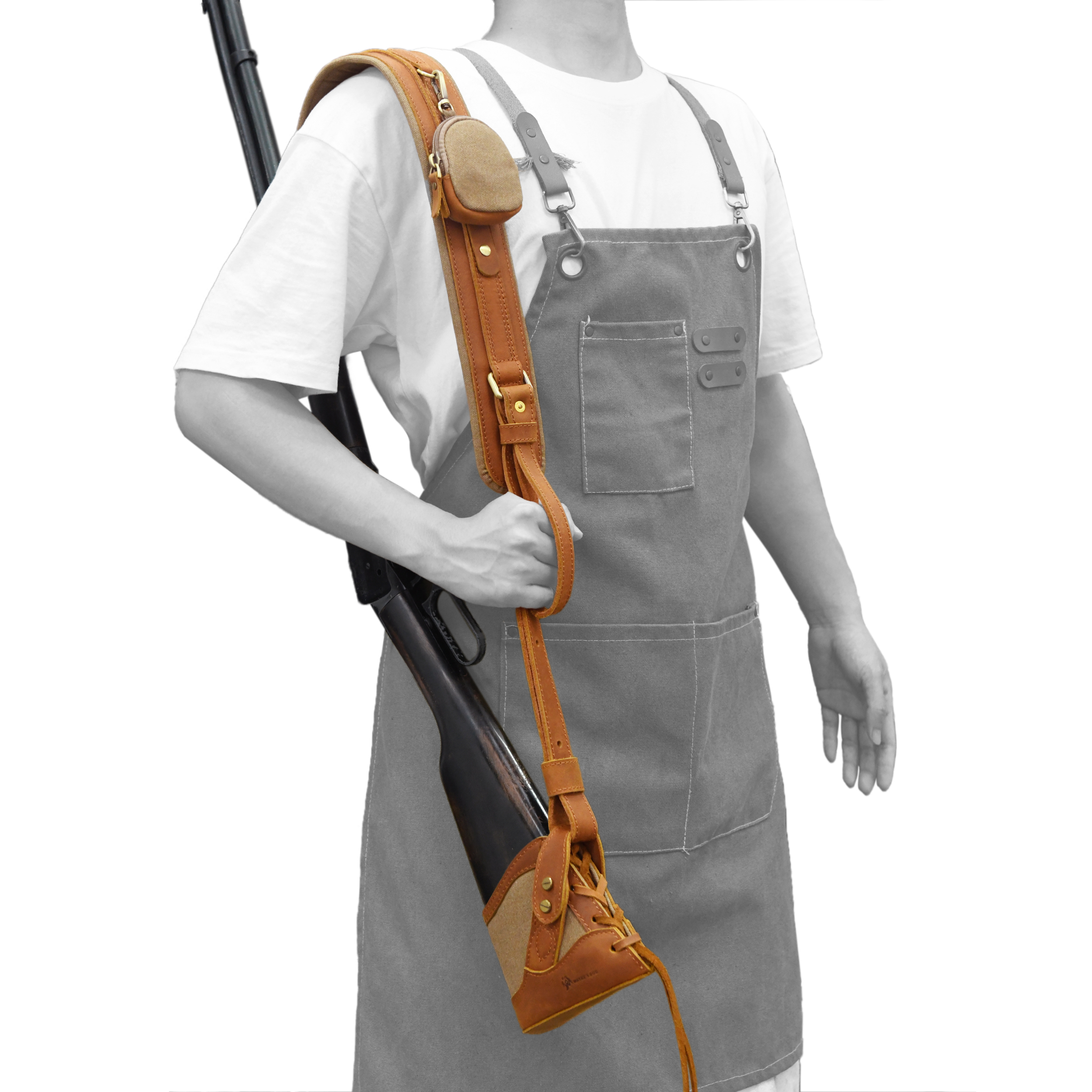 Vintage Canvas Leather Rifle Butt Recoil Pad, Gun Carry Sling Shoulder Strap Set