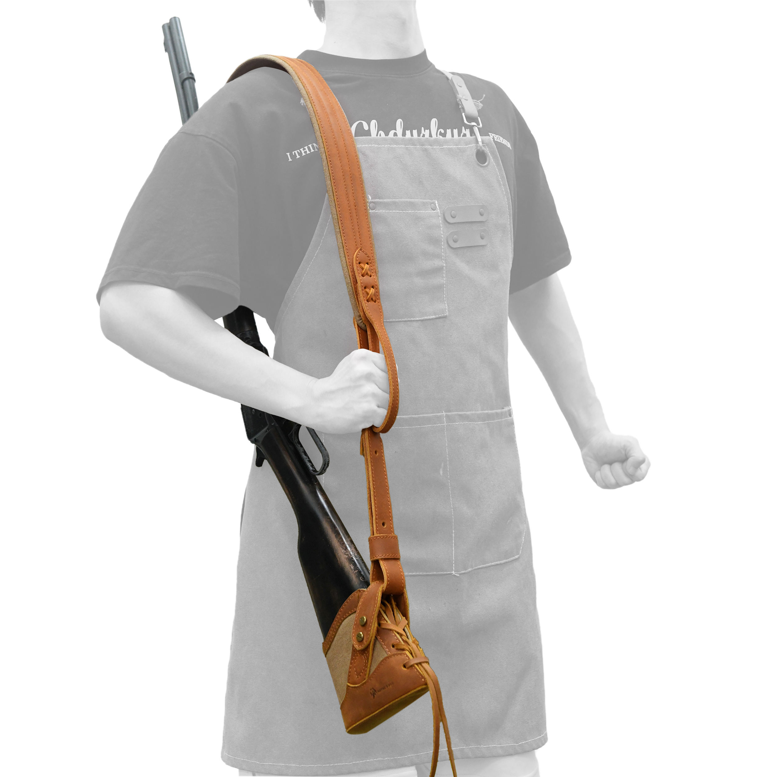 No Drill Leather Canvas Gun Recoil Pad Buttstock , Gun Barrel Mount with Shoulder Sling