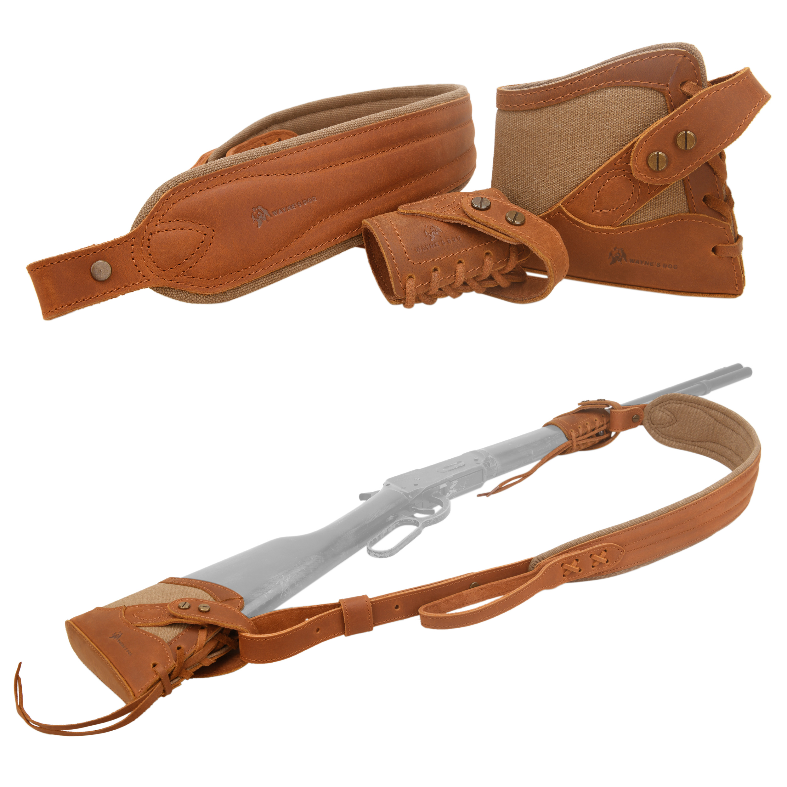 No Drill Leather Canvas Gun Recoil Pad Buttstock , Gun Barrel Mount with Shoulder Sling