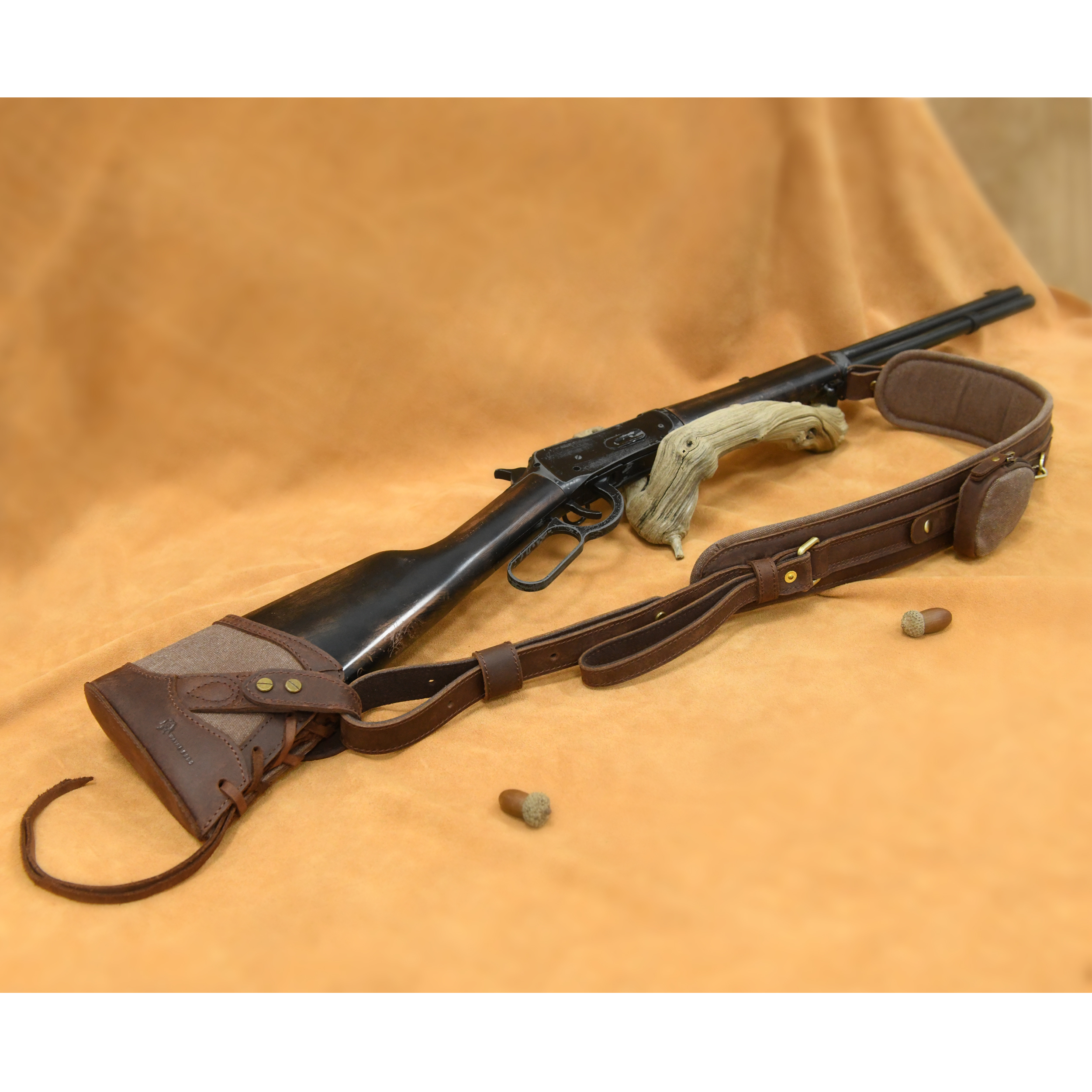 Vintage Canvas Leather Rifle Butt Recoil Pad, Gun Carry Sling Shoulder Strap Set