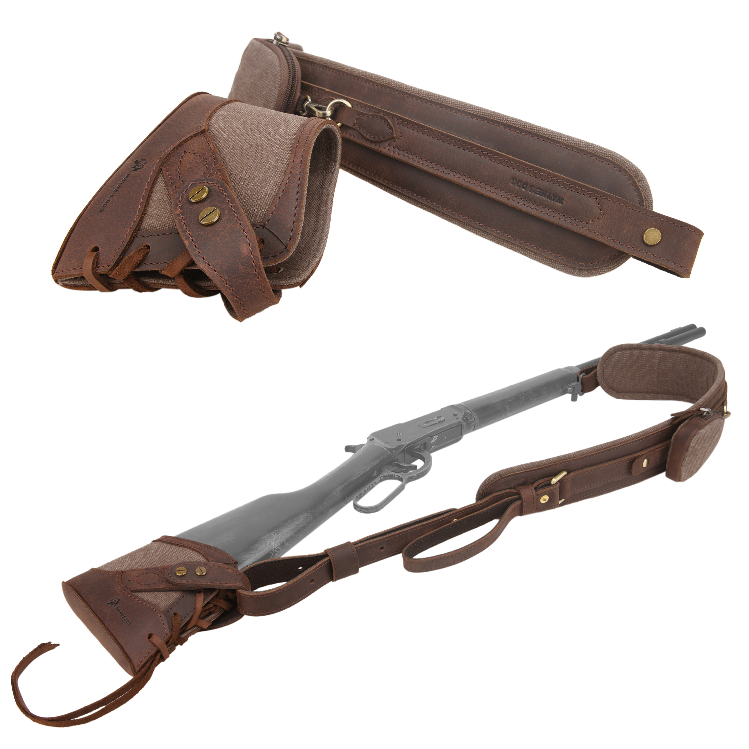 Vintage Canvas Leather Rifle Butt Recoil Pad, Gun Carry Sling Shoulder Strap Set