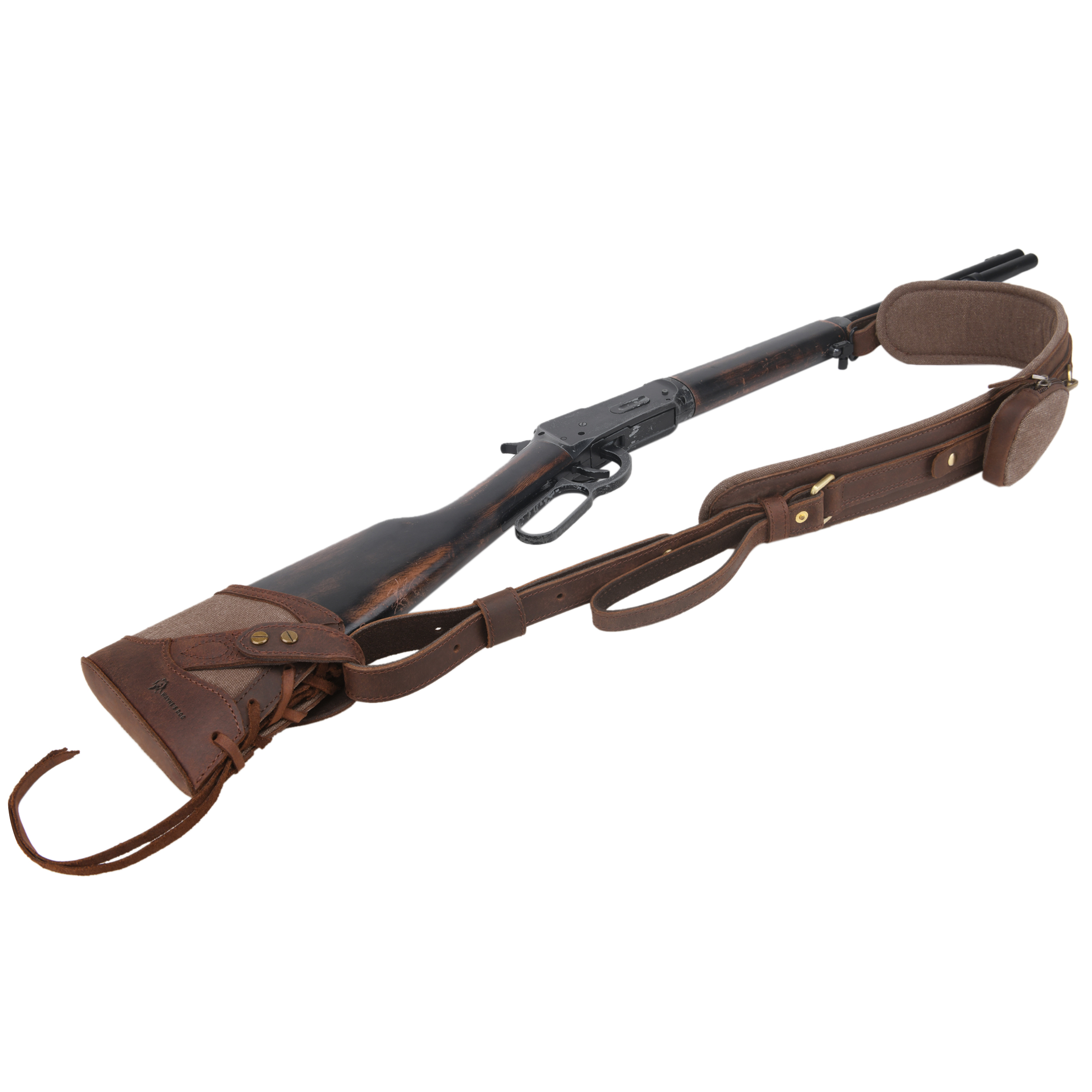 Vintage Canvas Leather Rifle Butt Recoil Pad, Gun Carry Sling Shoulder Strap Set