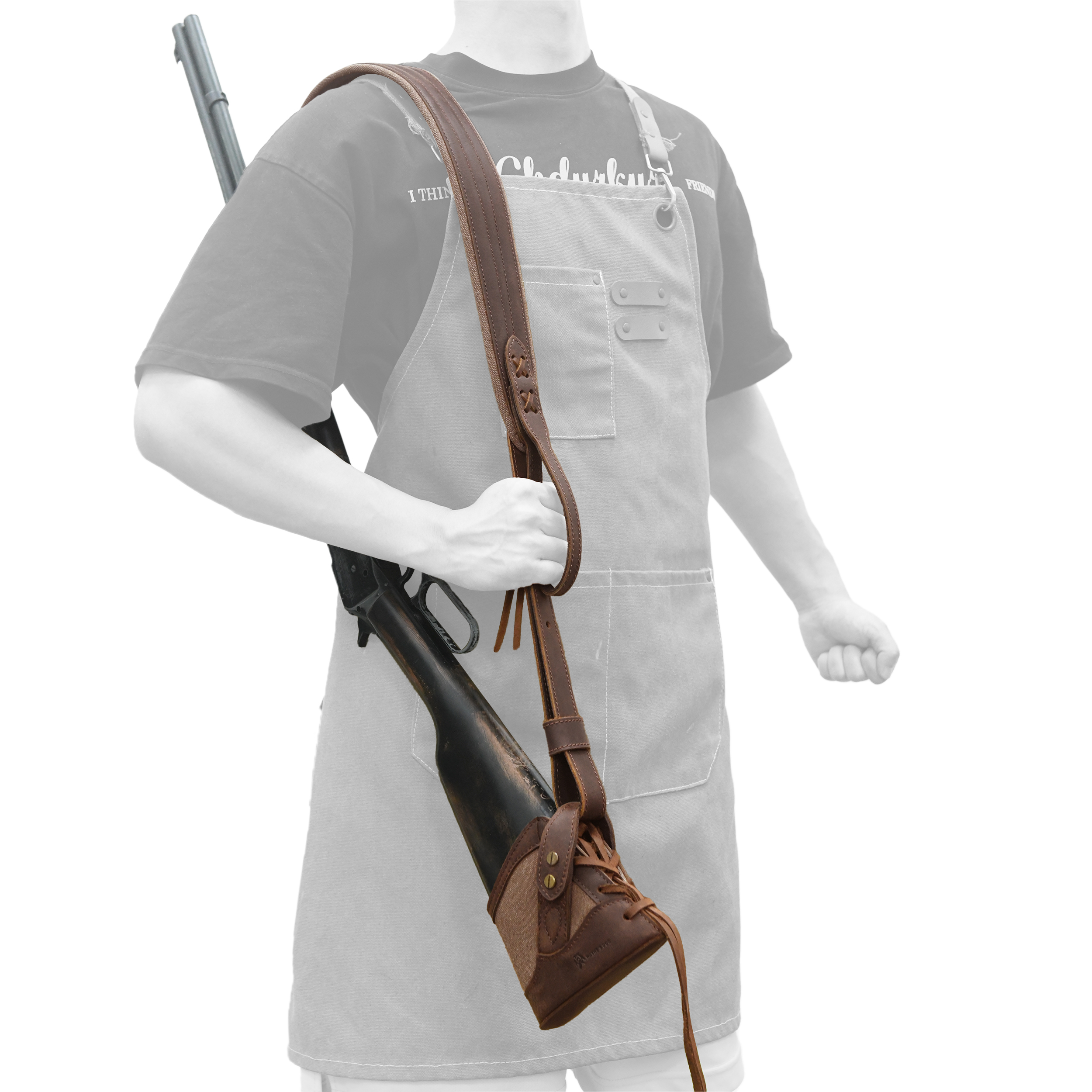 No Drill Leather Canvas Gun Recoil Pad Buttstock , Gun Barrel Mount with Shoulder Sling