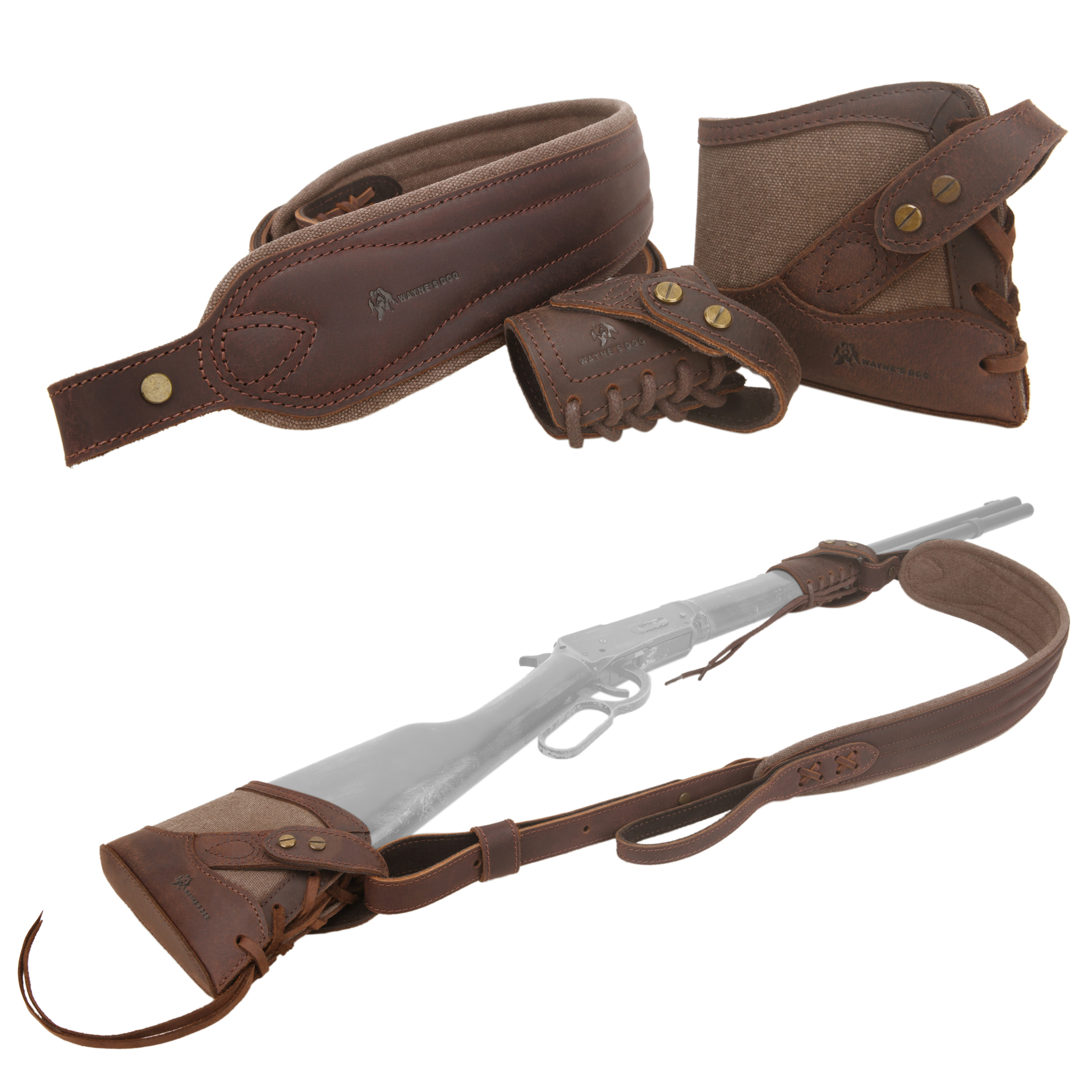 No Drill Leather Canvas Gun Recoil Pad Buttstock , Gun Barrel Mount with Shoulder Sling