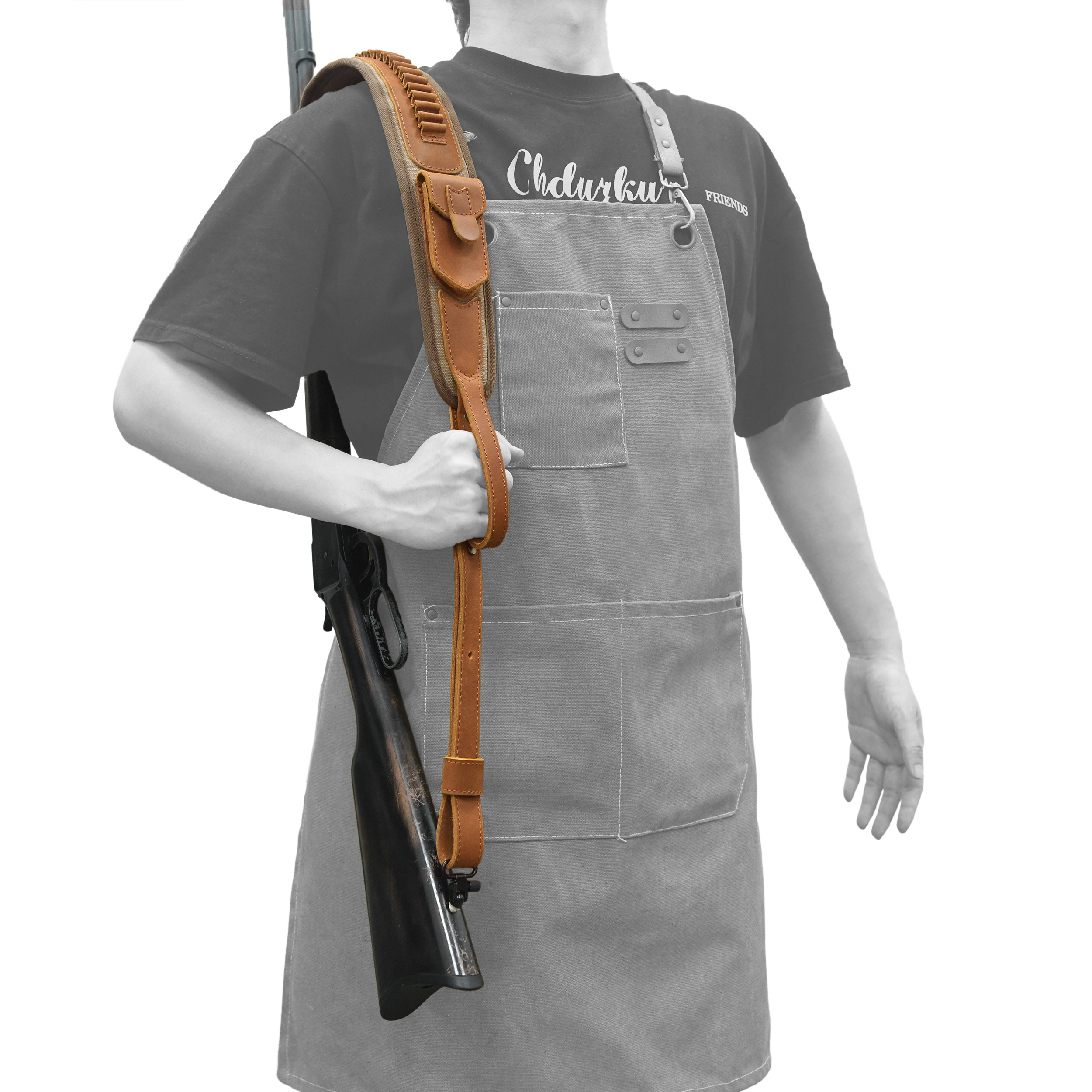 Canvas Leather Rifle Shell Holder Sling for .30-30 .30-06 .45-70 12GA