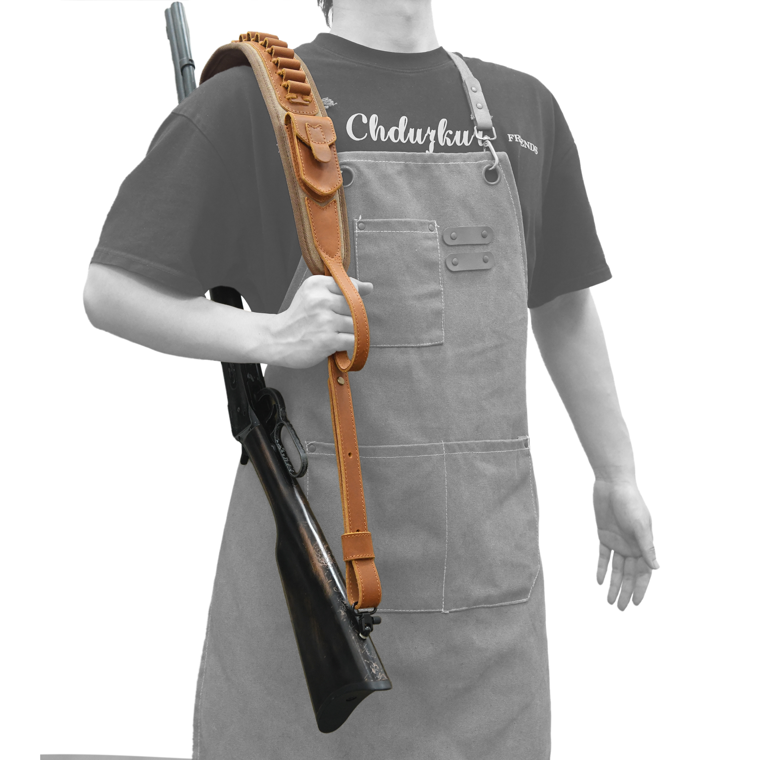 Canvas Leather Rifle Shell Holder Sling for .30-30 .30-06 .45-70 12GA