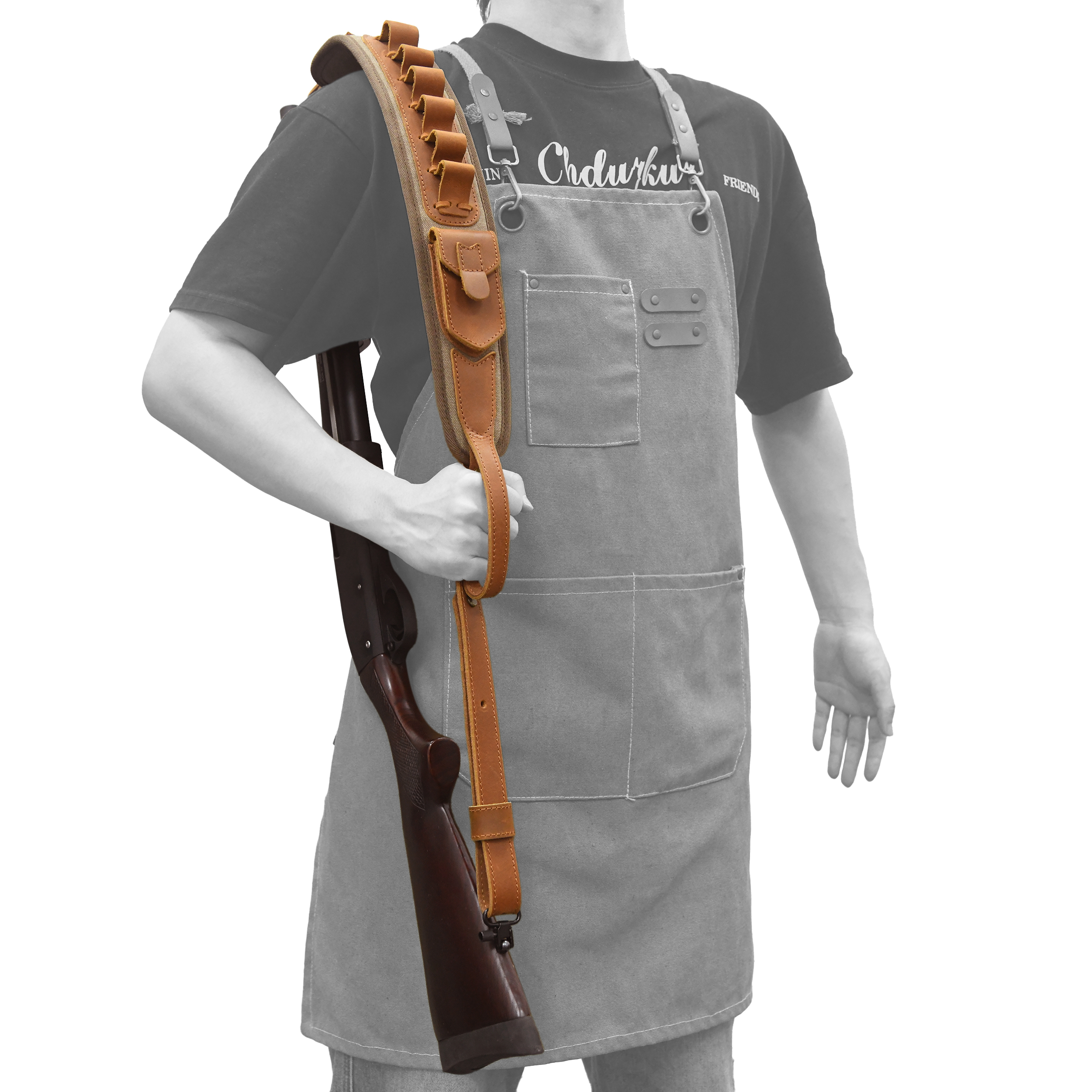 Canvas Leather Rifle Shell Holder Sling for .30-30 .30-06 .45-70 12GA