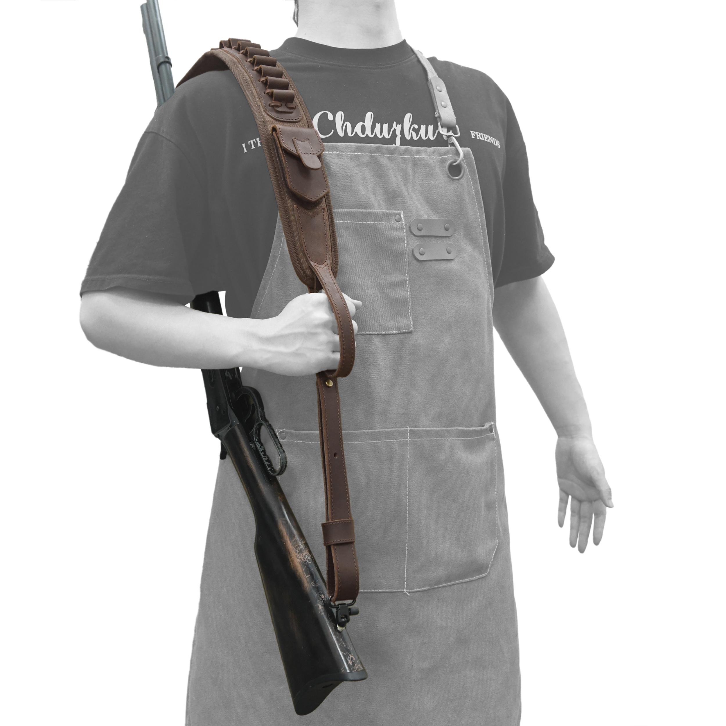 Canvas Leather Rifle Shell Holder Sling for .30-30 .30-06 .45-70 12GA