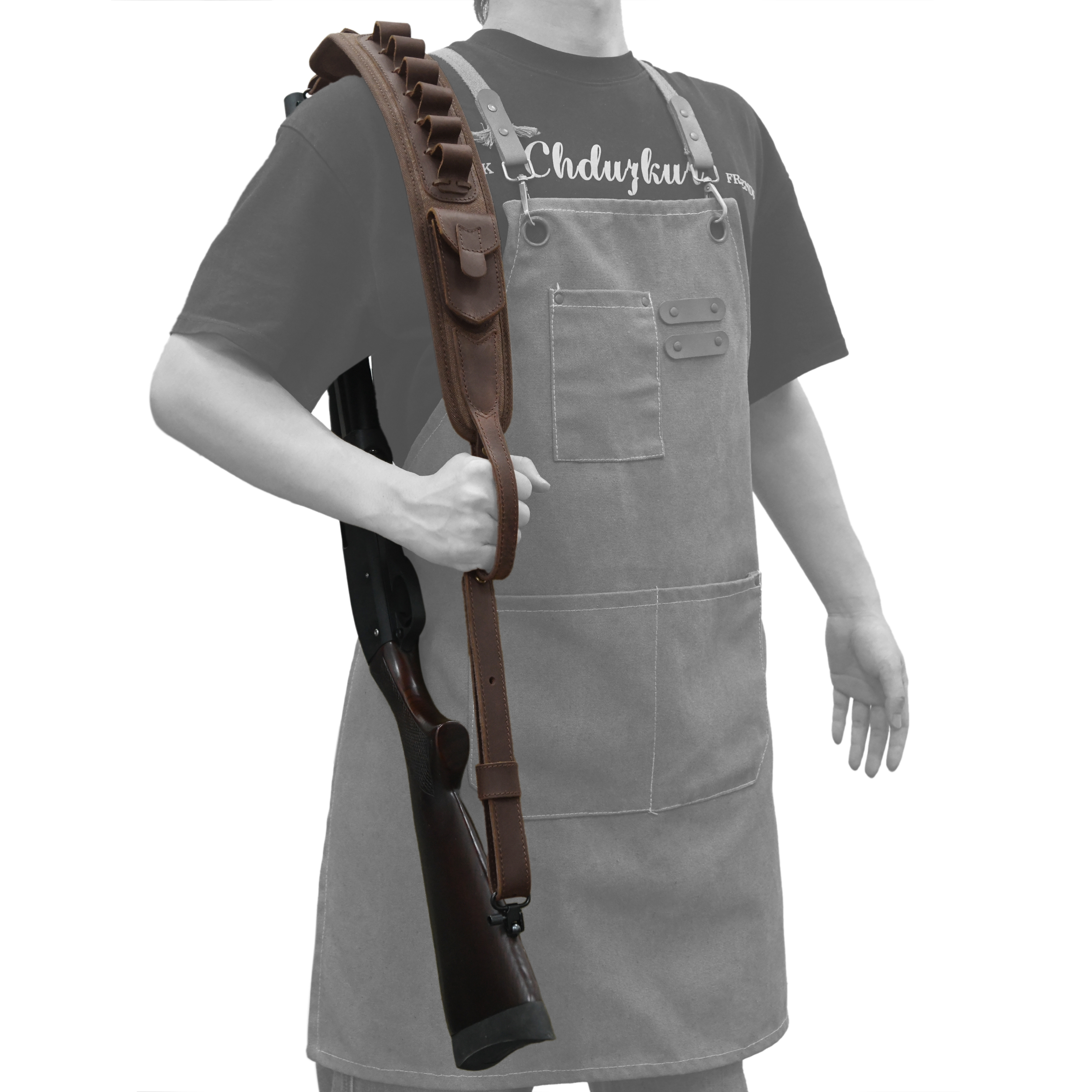 Canvas Leather Rifle Shell Holder Sling for .30-30 .30-06 .45-70 12GA