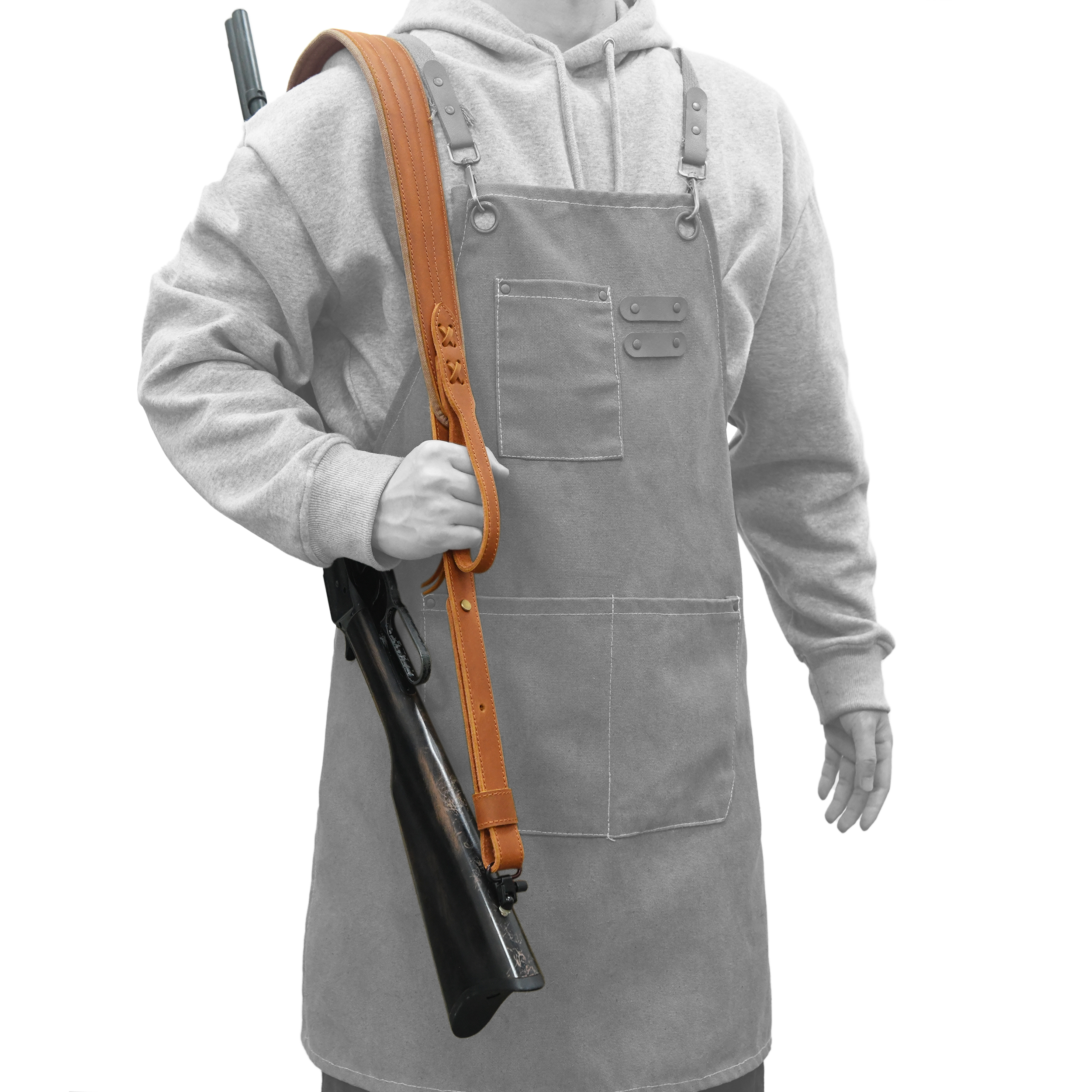 Vintage Leather Gun Carry Slings, Padded Canvas Shoulder Straps