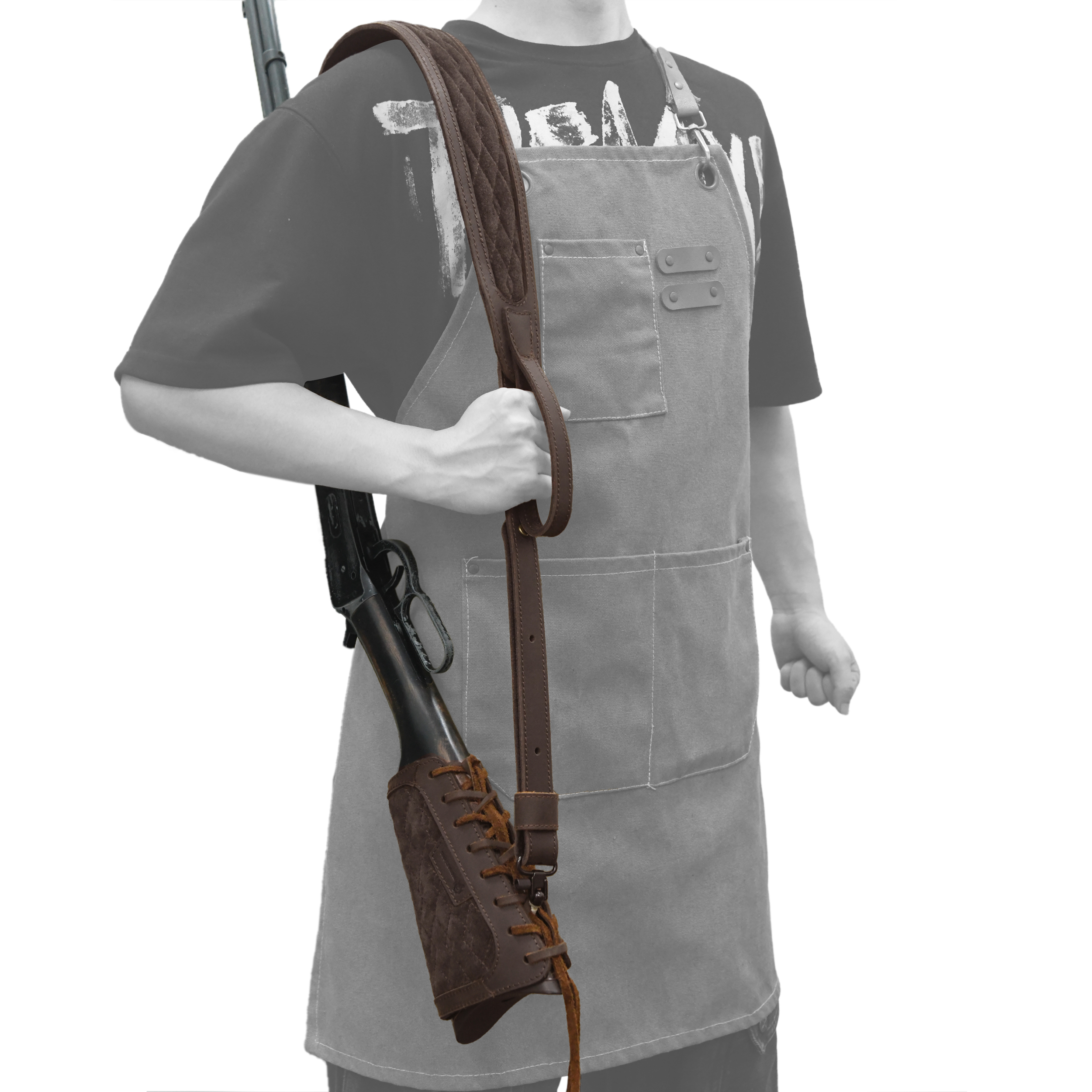 Leather Gun Buttstock with Sling, Cheek Rest Pad with Shouler Strap