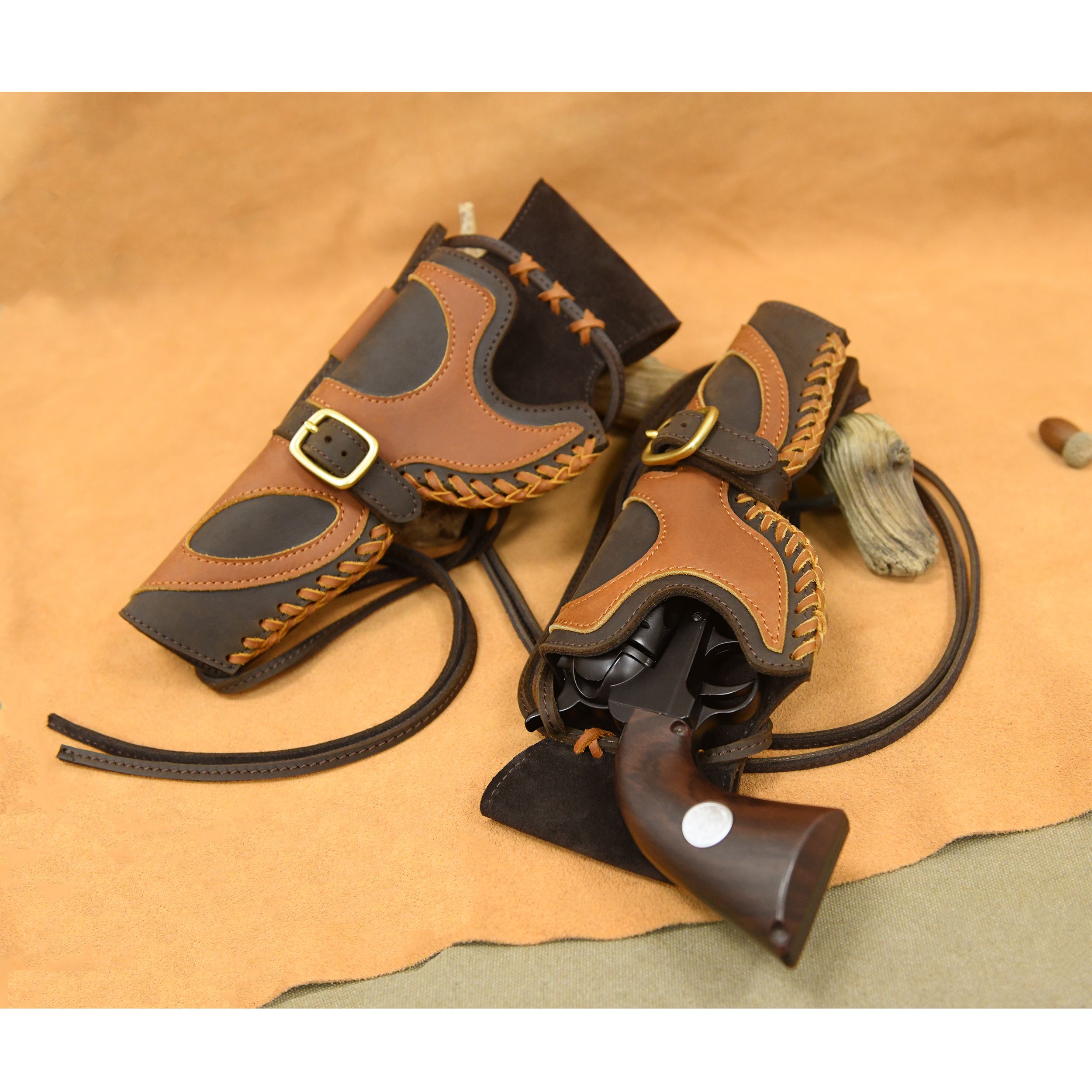 Leather Western Gun Holster, Cowboy Holsters for Revolvers Fit 4" to a 6" Barrel