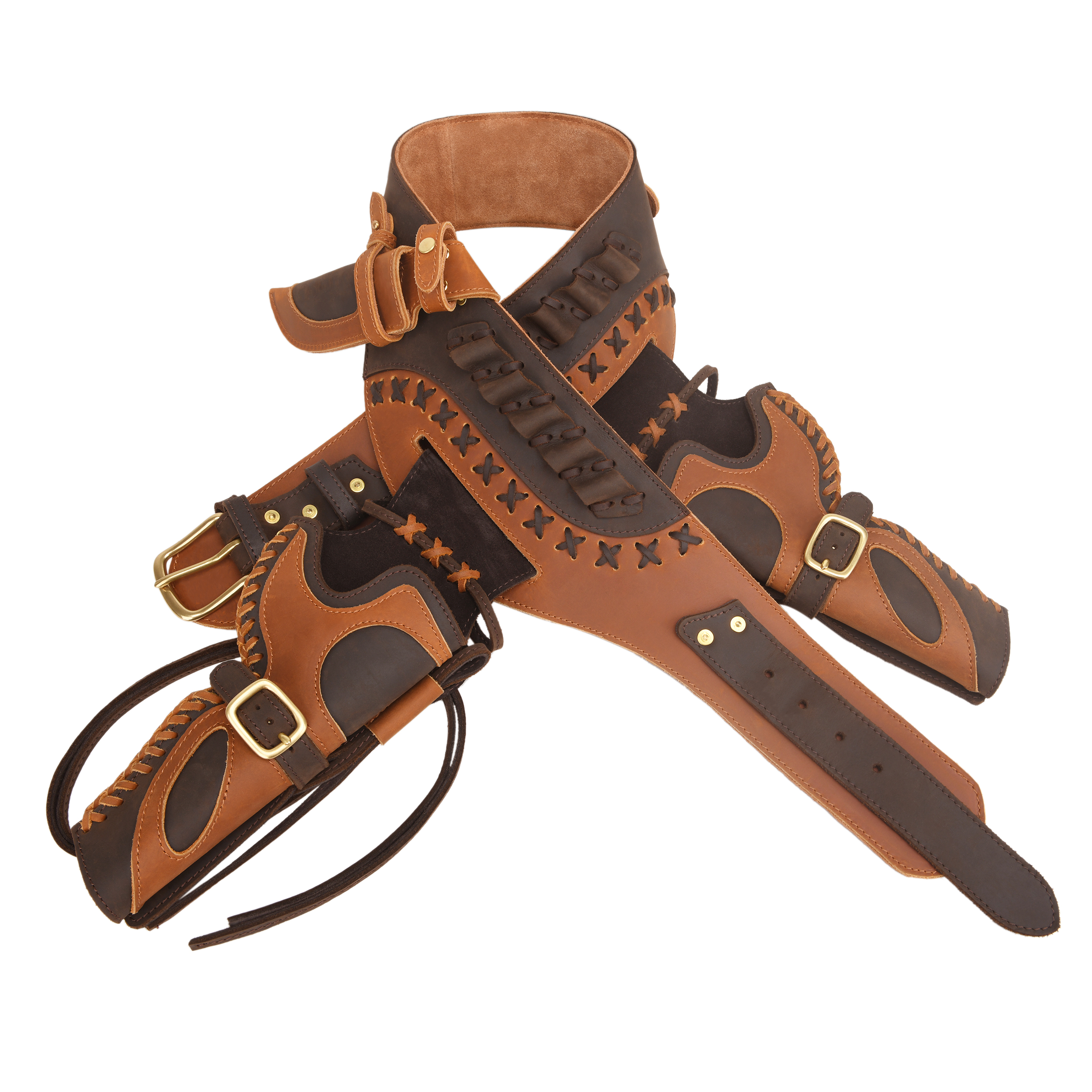 Western Belt Holster and Dual Hand Leather Revolver Set fit .45-70/.40/.44 Colt