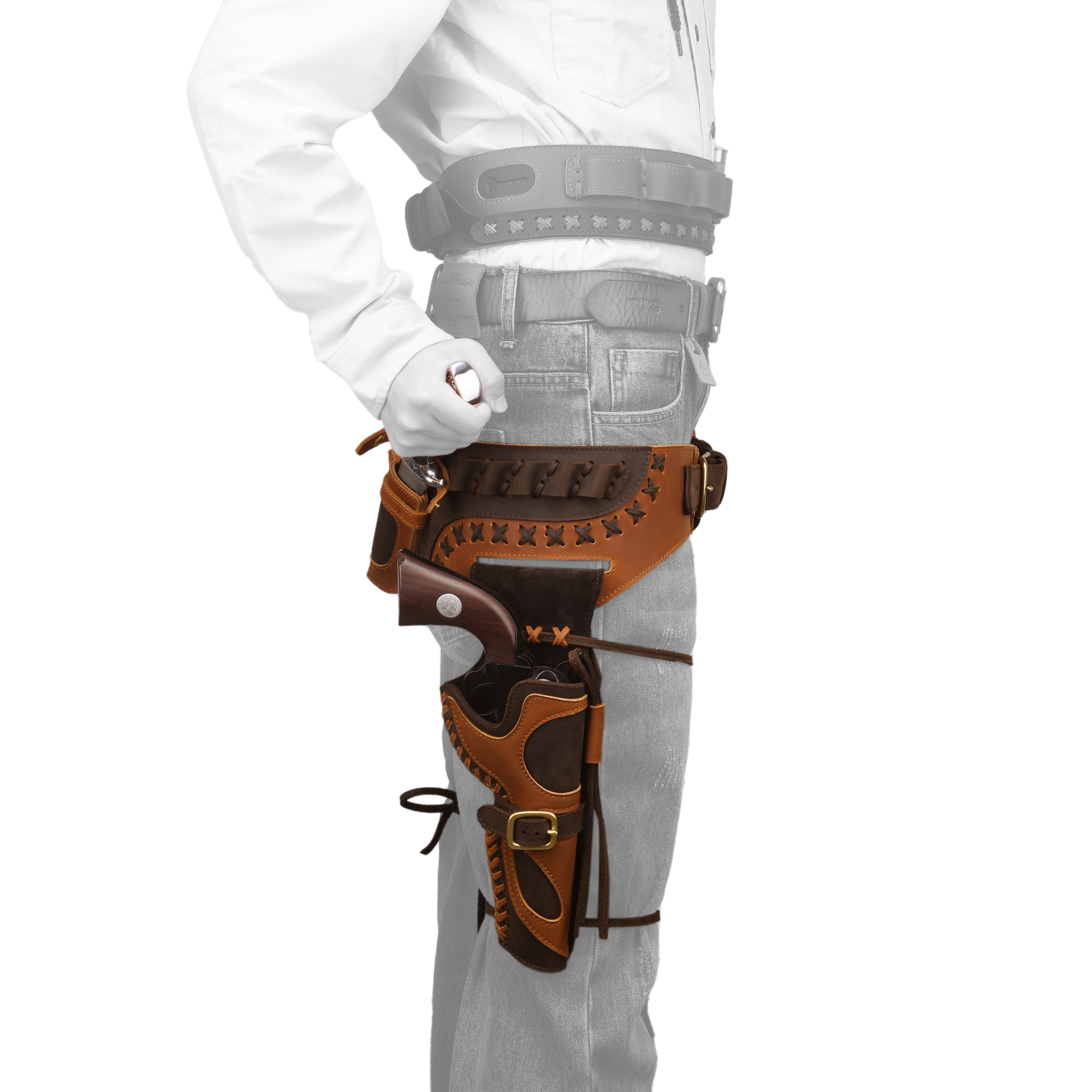 Western Belt Holster and Dual Hand Leather Revolver Set fit .45-70/.40/.44 Colt