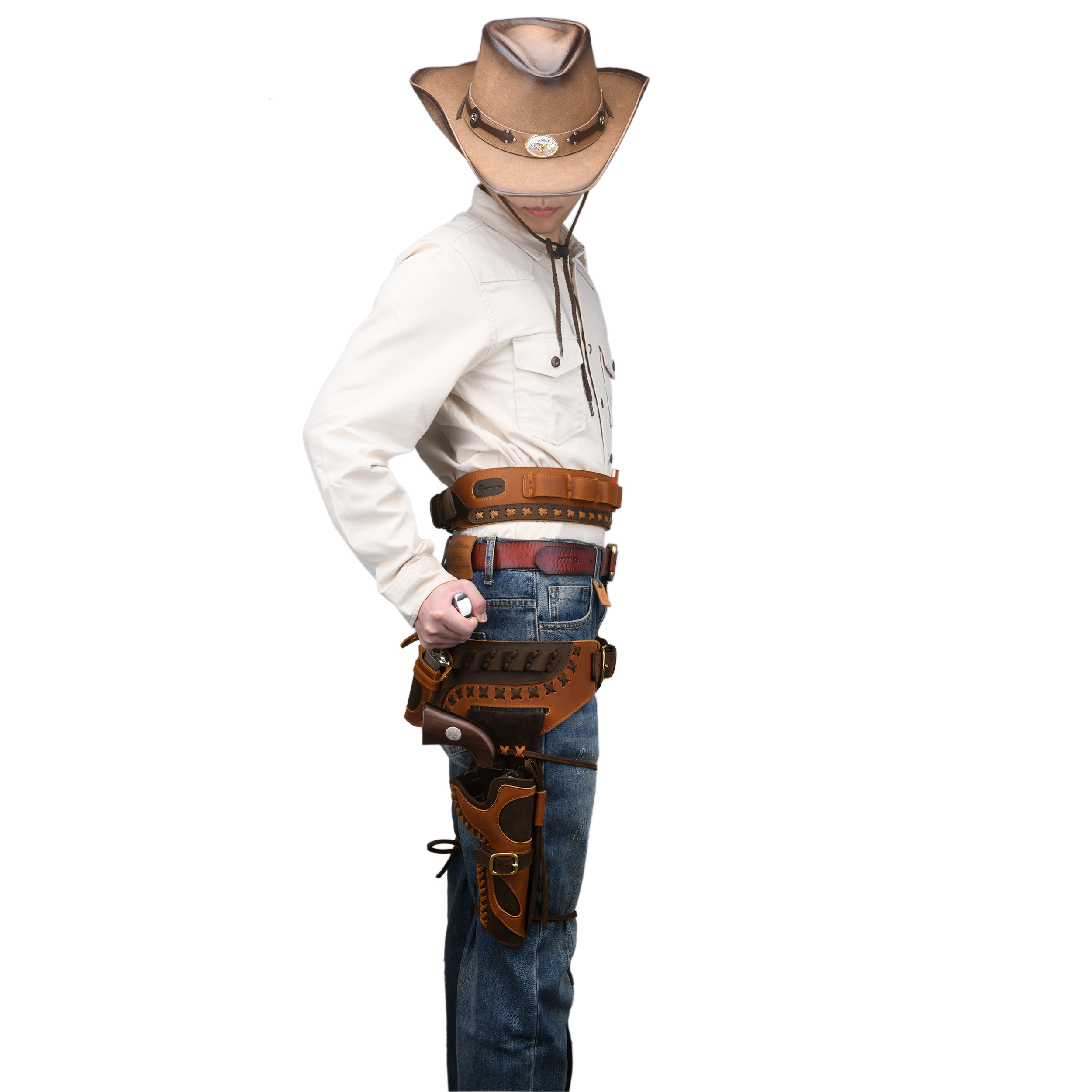 Western Gun Holster Belt – Dual Revolver Holsters with ShotShell Slots Waist Ammo Belt