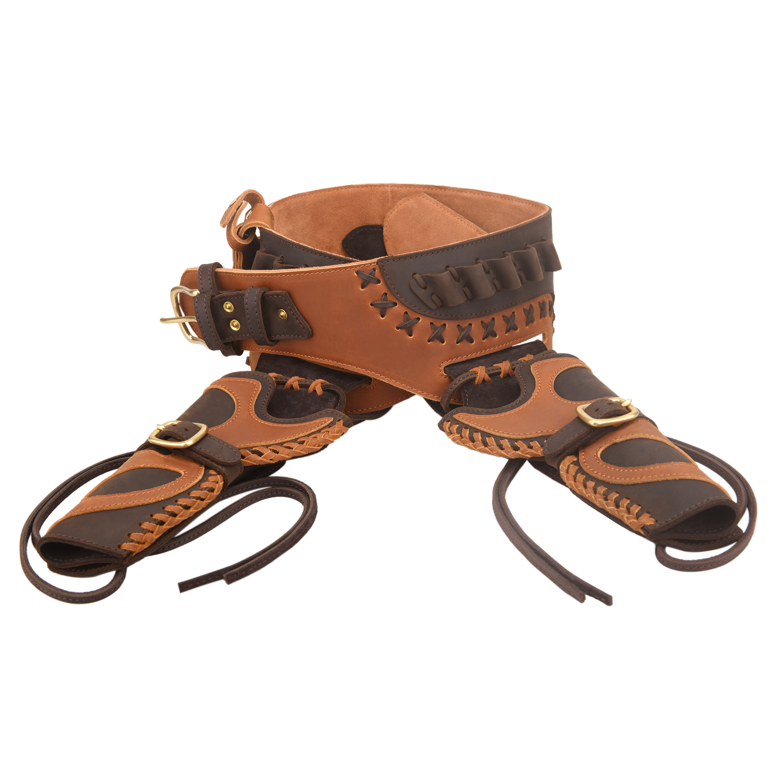 Western Belt Holster and Dual Hand Leather Revolver Set fit .45-70/.40/.44 Colt