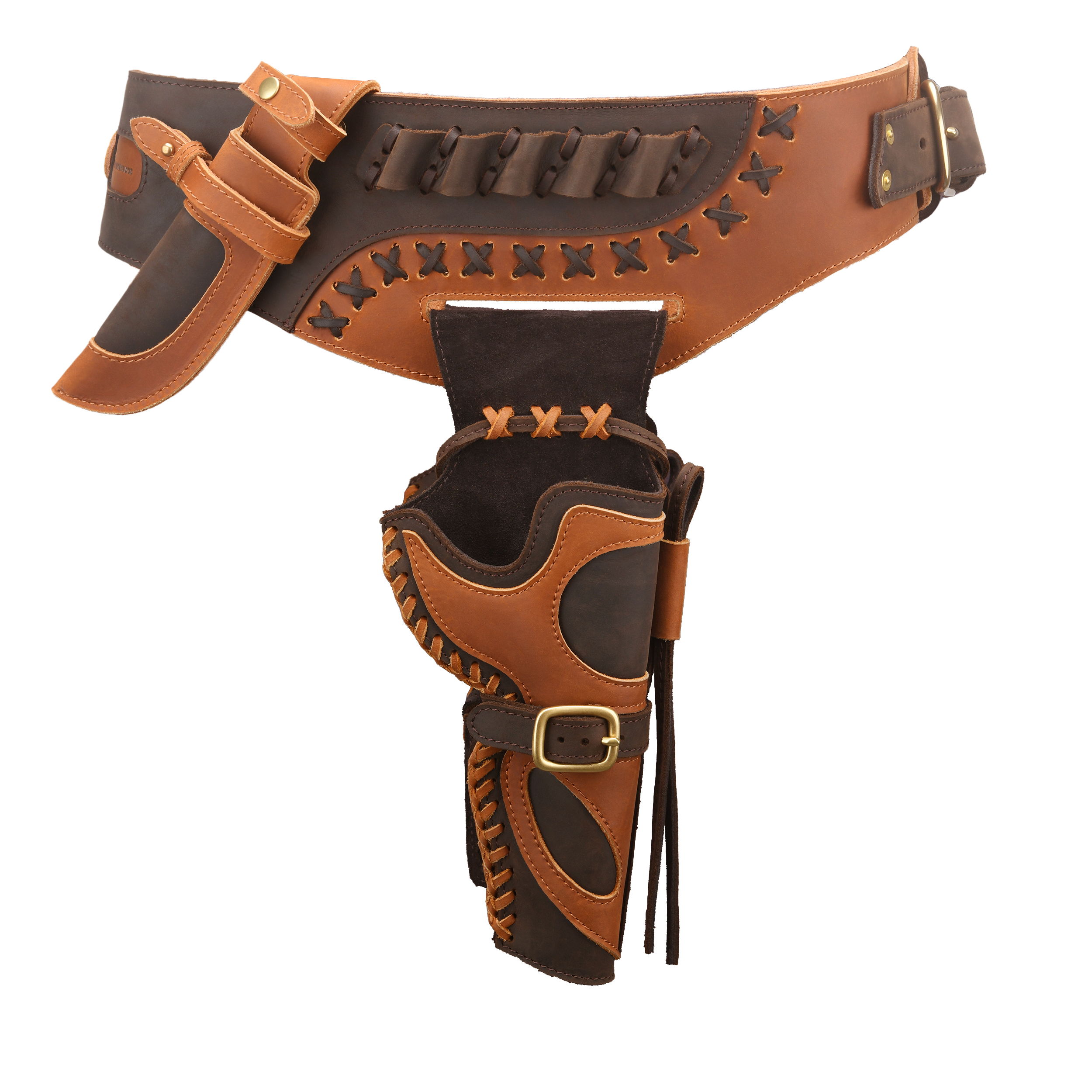 Western Belt Holster and Dual Hand Leather Revolver Set fit .45-70/.40/.44 Colt