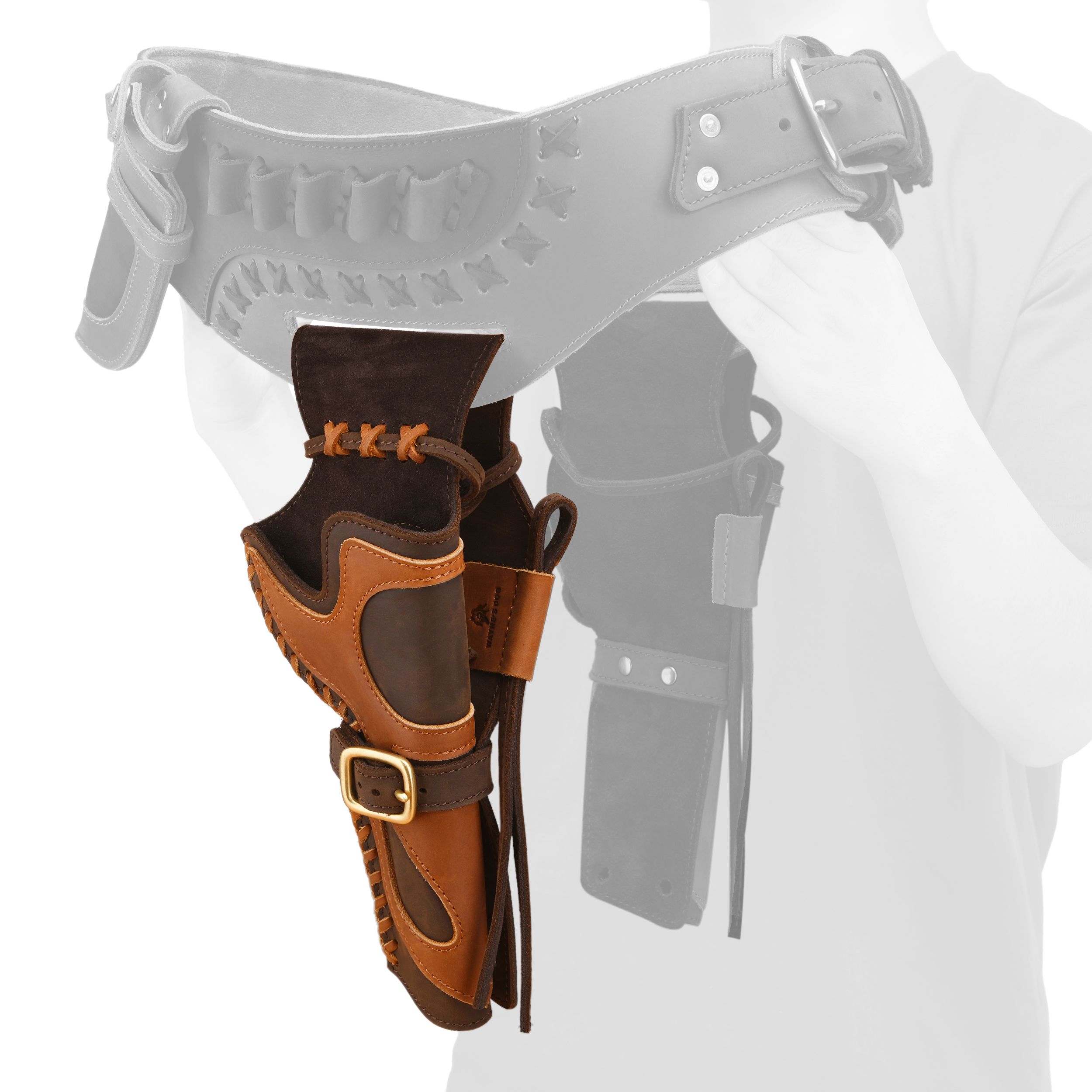 Western Belt Holster and Dual Hand Leather Revolver Set fit .45-70/.40/.44 Colt