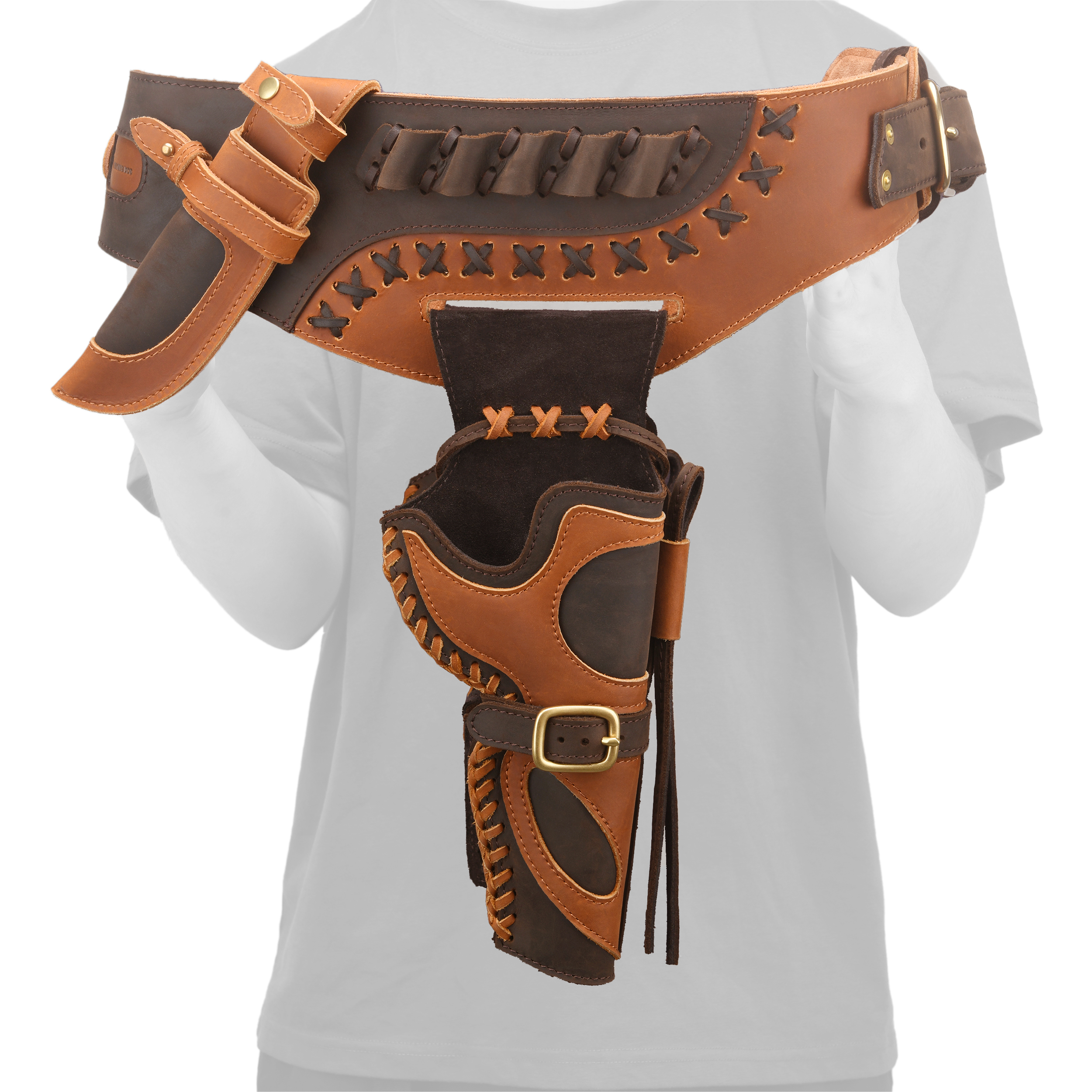 Western Belt Holster and Dual Hand Leather Revolver Set fit .45-70/.40/.44 Colt