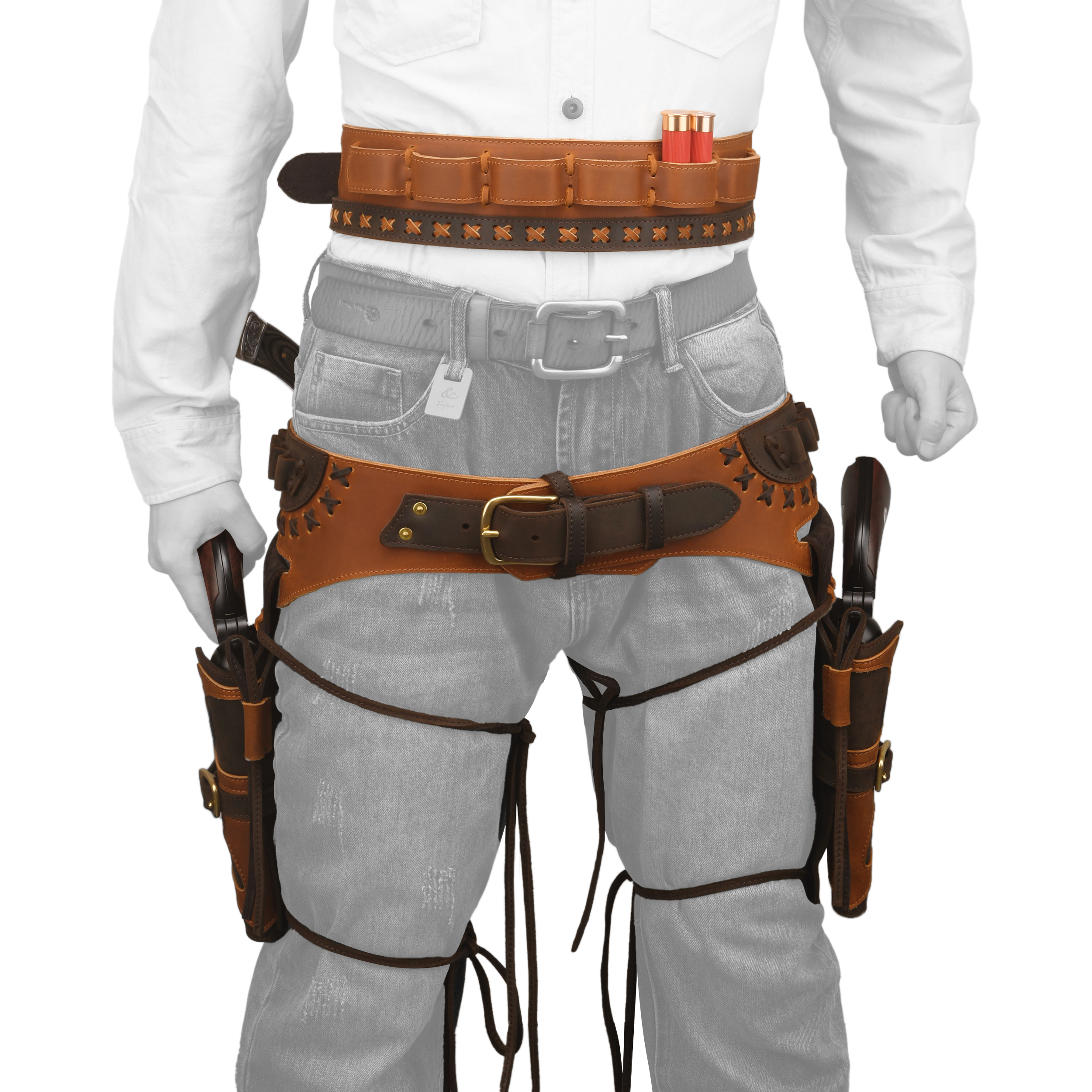 Western Gun Holster Belt – Dual Revolver Holsters with ShotShell Slots Waist Ammo Belt