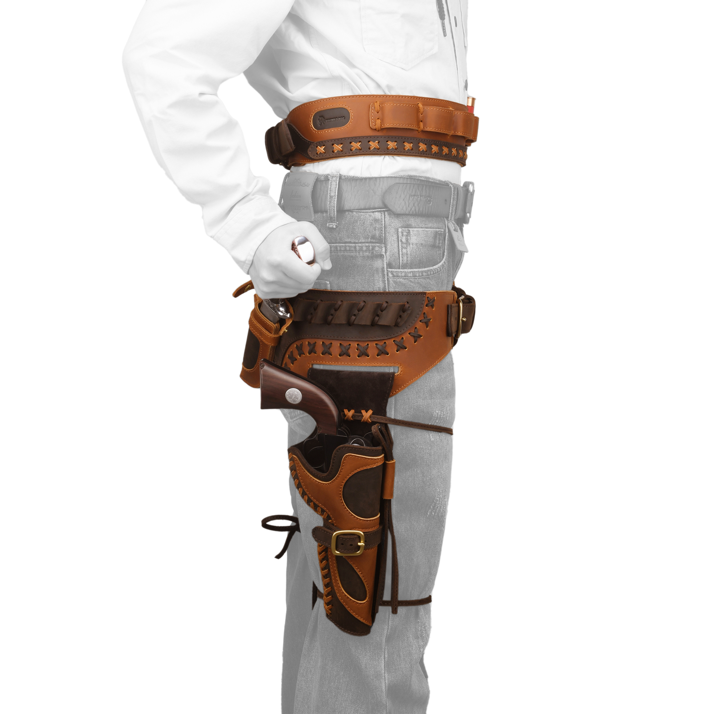 Western Gun Holster Belt – Dual Revolver Holsters with ShotShell Slots Waist Ammo Belt