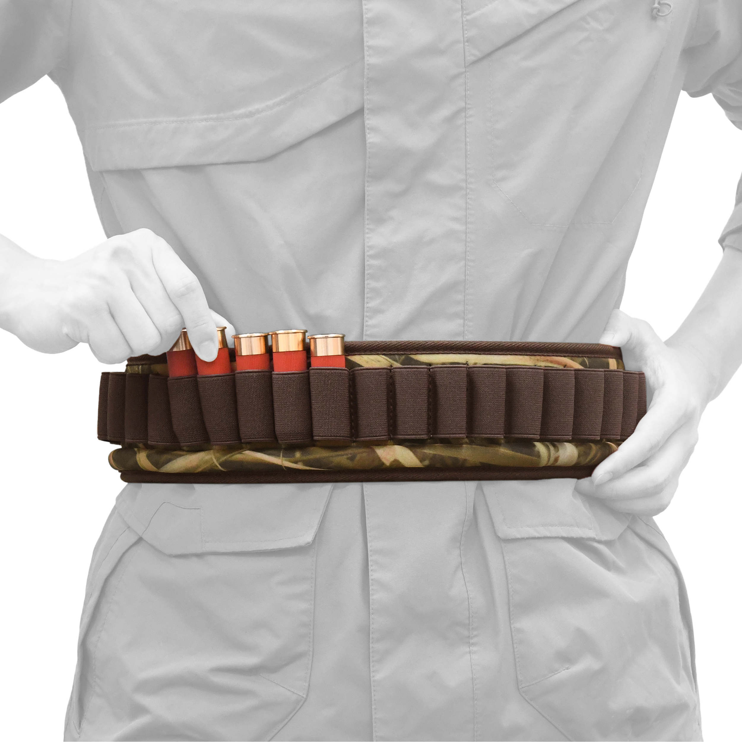 25 Rounds Shotgun Shells Bandolier Camo Ammo Holder Shotshells Waist Belt for 12GA 16GA 20GA