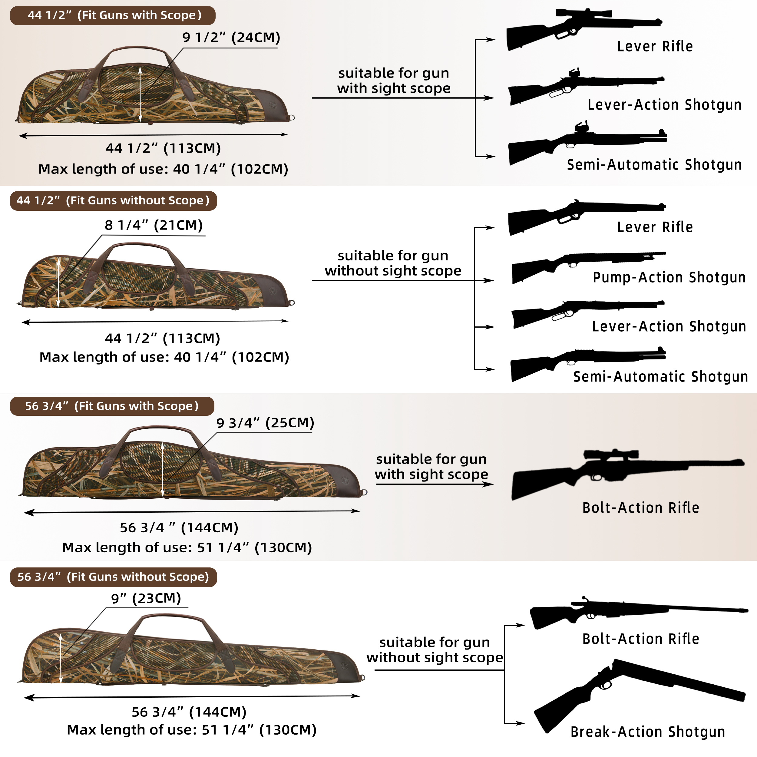 44" / 56" Soft Gun Case for Scoped Rifle & Shotgun, Camouflage Gun Storage Bag for Bolt-Action Rifles, Break-Action Shotguns