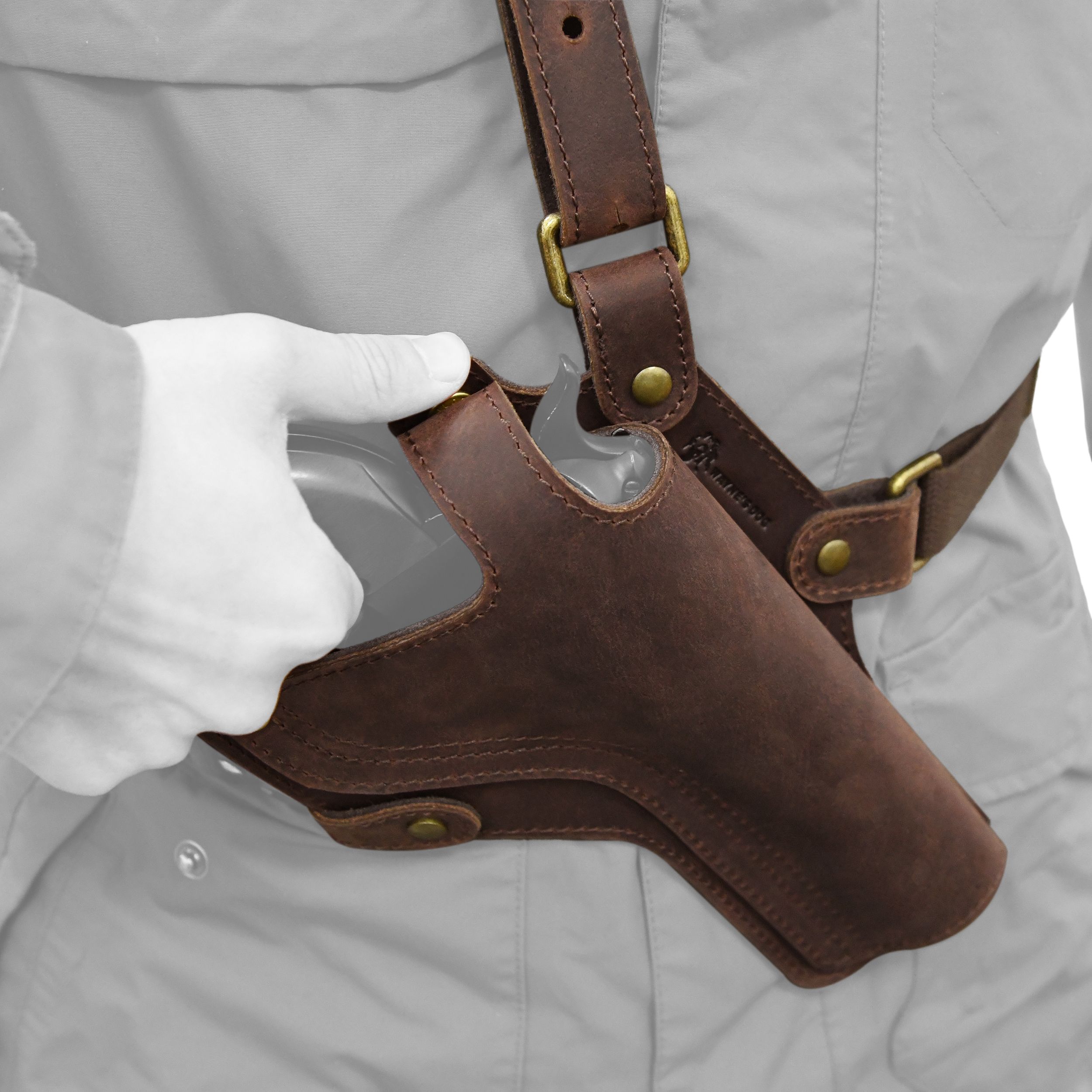 WAYNE'S DOG Adjustable Cowhide Leather Chest Rig Pistol Holster with Shoulder Strap