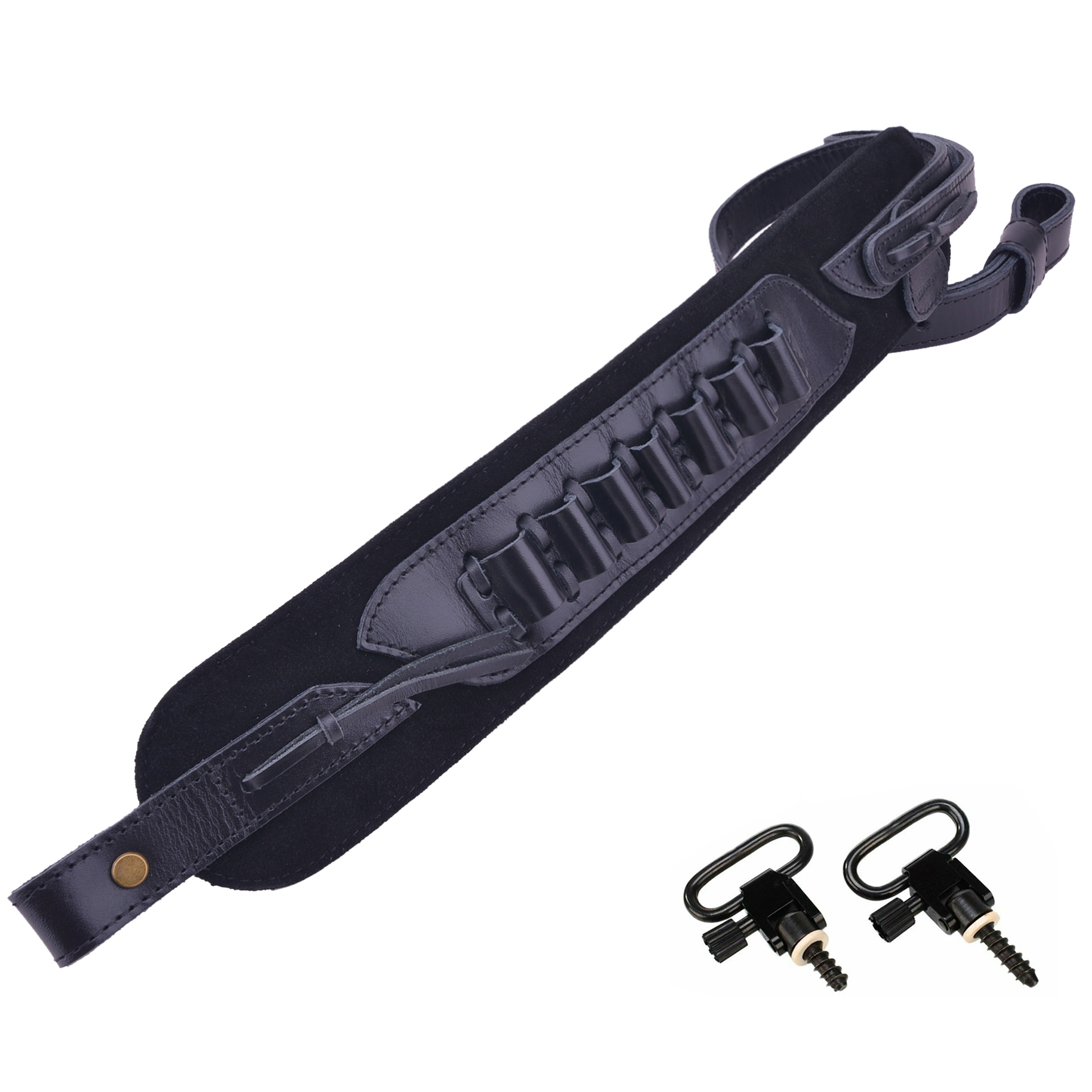  Top-Grain Leather Gun Cartridge Sling Rifle Strap with Shell Holder, Handle Strap .308 .30-06 .30-30 .22LR .17HMR 12/16/20GA