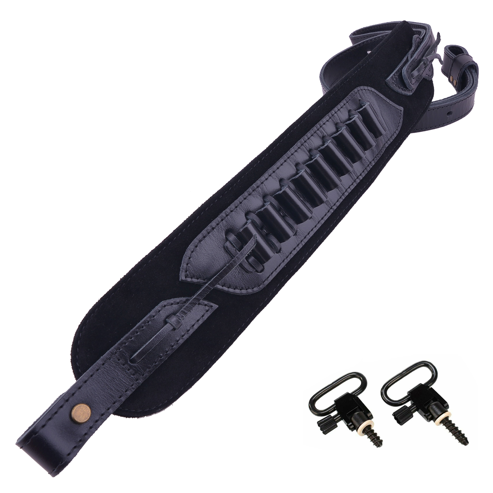  Top-Grain Leather Gun Cartridge Sling Rifle Strap with Shell Holder, Handle Strap .308 .30-06 .30-30 .22LR .17HMR 12/16/20GA