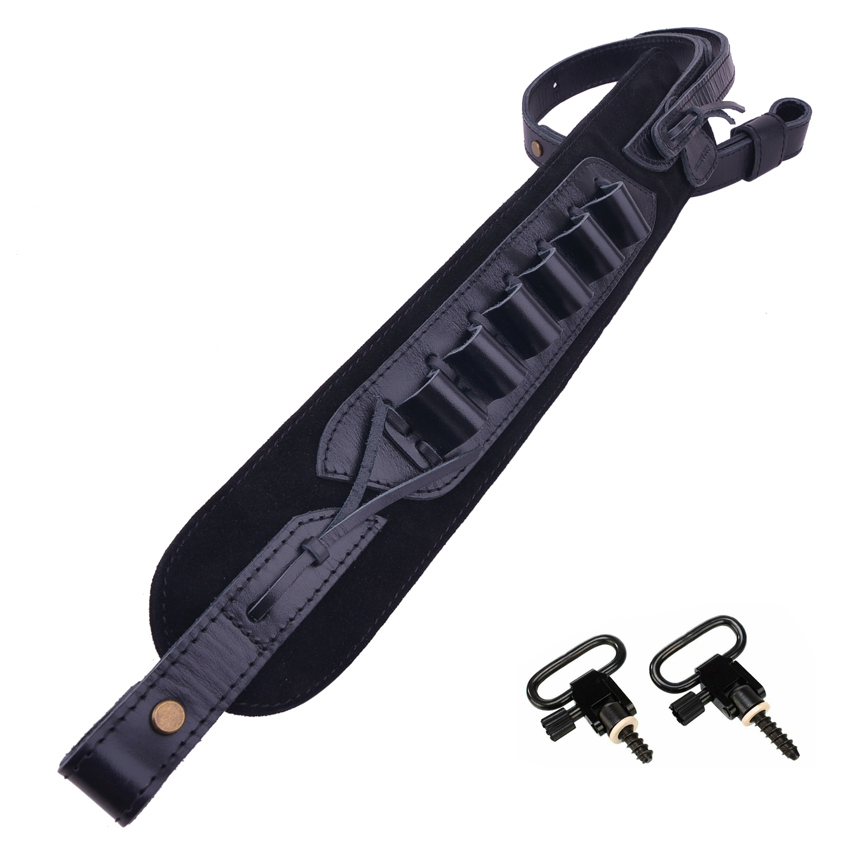  Top-Grain Leather Gun Cartridge Sling Rifle Strap with Shell Holder, Handle Strap .308 .30-06 .30-30 .22LR .17HMR 12/16/20GA