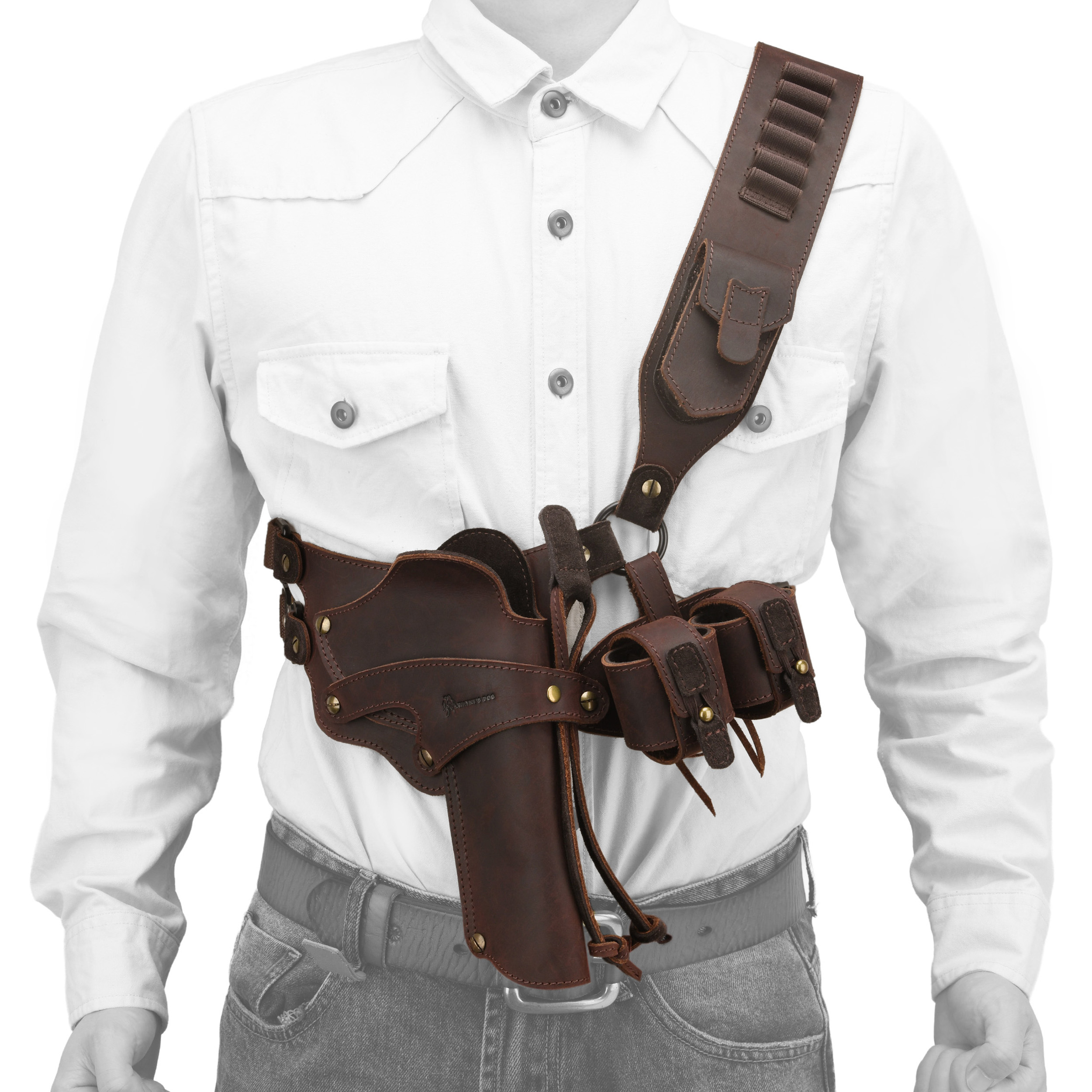 WAYNE'S DOG Leather Shoulder Holster System with Double Magazine Carrier | Leather Gun Holster for Concealed Carry