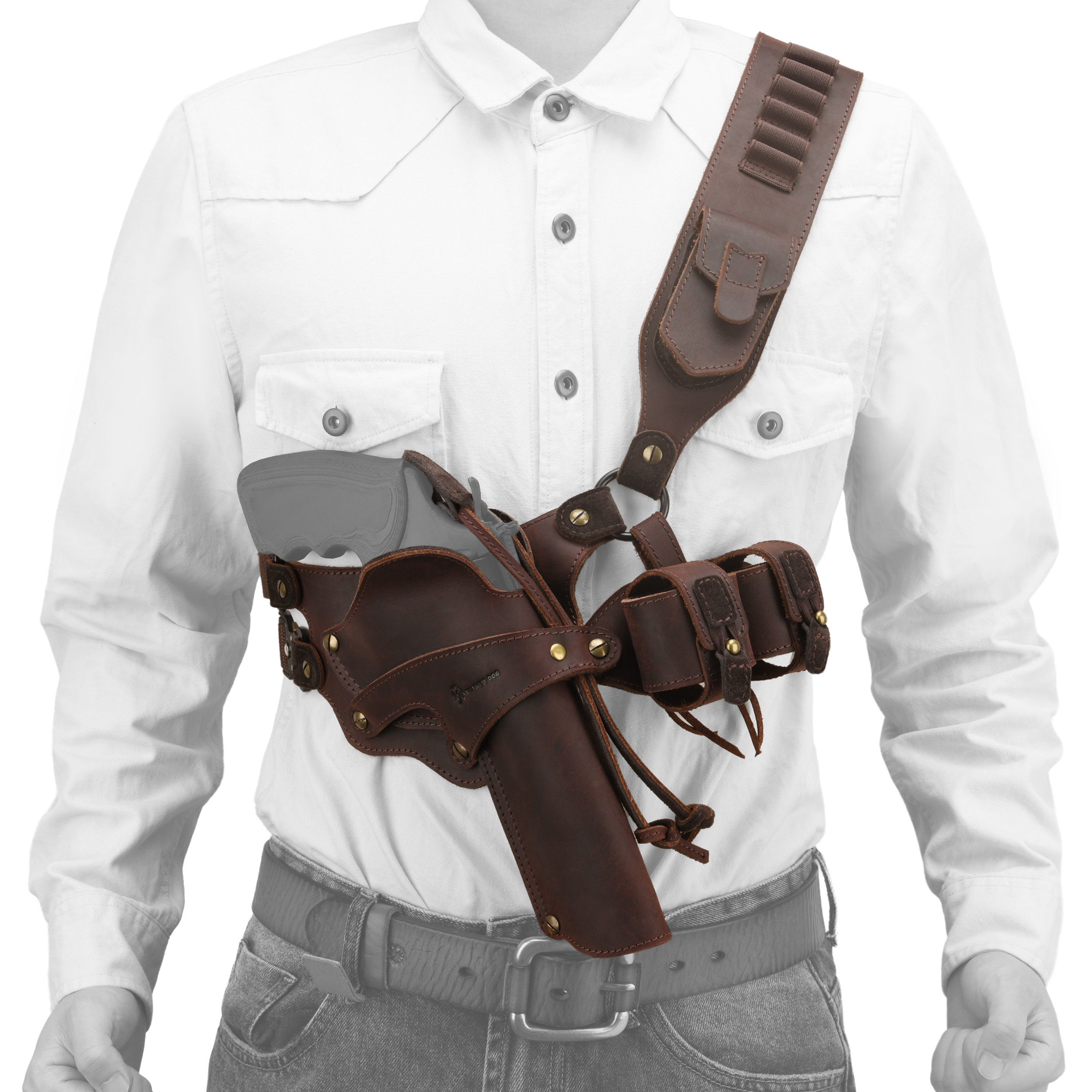 WAYNE'S DOG Leather Shoulder Holster System with Double Magazine Carrier | Leather Gun Holster for Concealed Carry