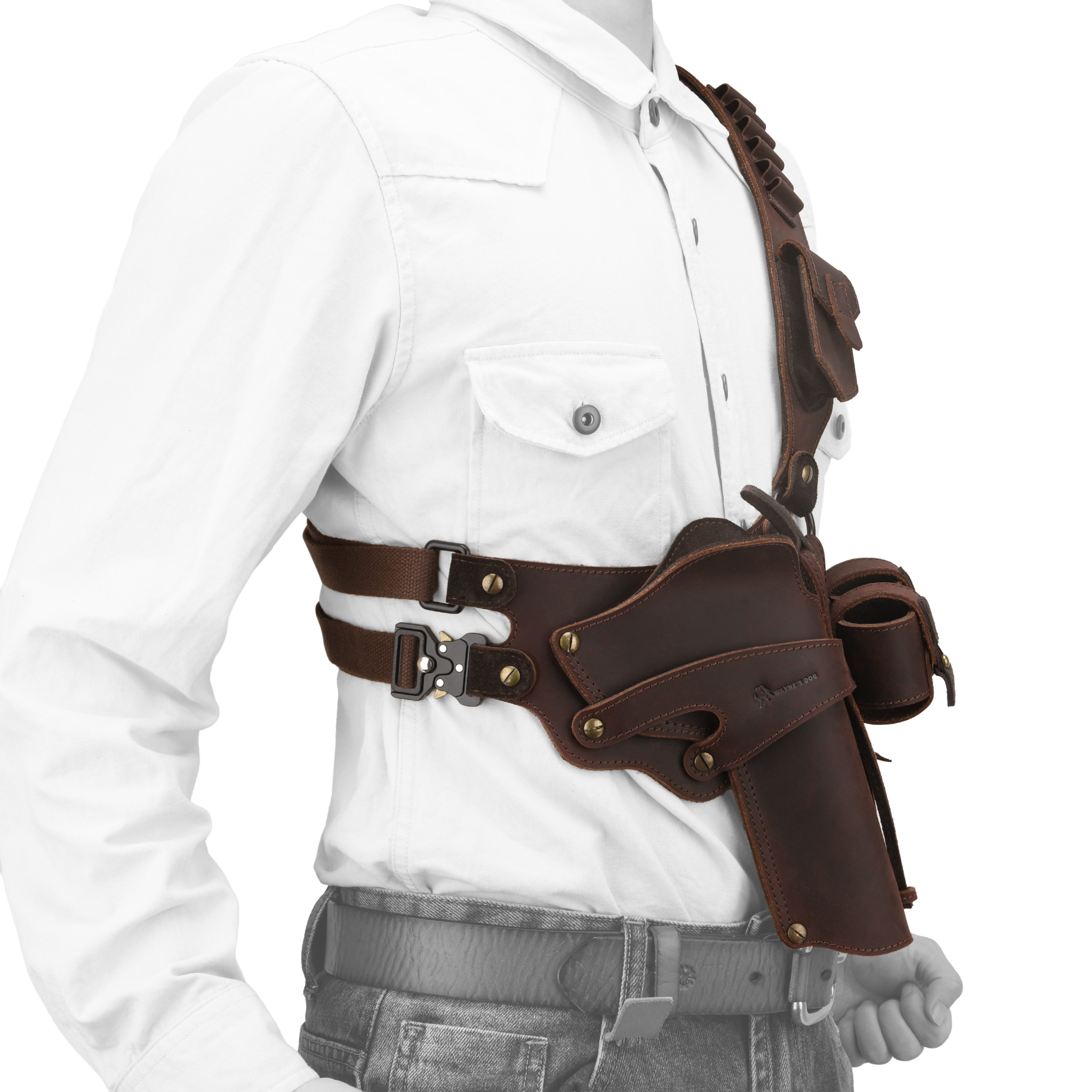 WAYNE'S DOG Leather Shoulder Holster System with Double Magazine Carrier | Leather Gun Holster for Concealed Carry