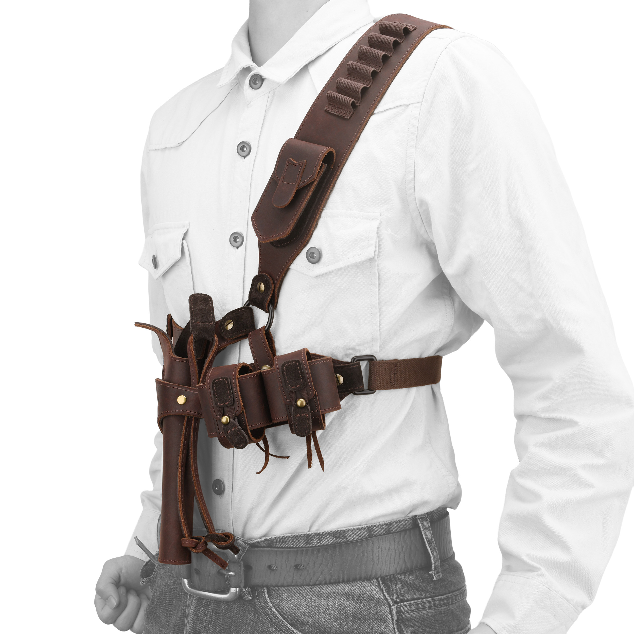 WAYNE'S DOG Leather Shoulder Holster System with Double Magazine Carrier | Leather Gun Holster for Concealed Carry