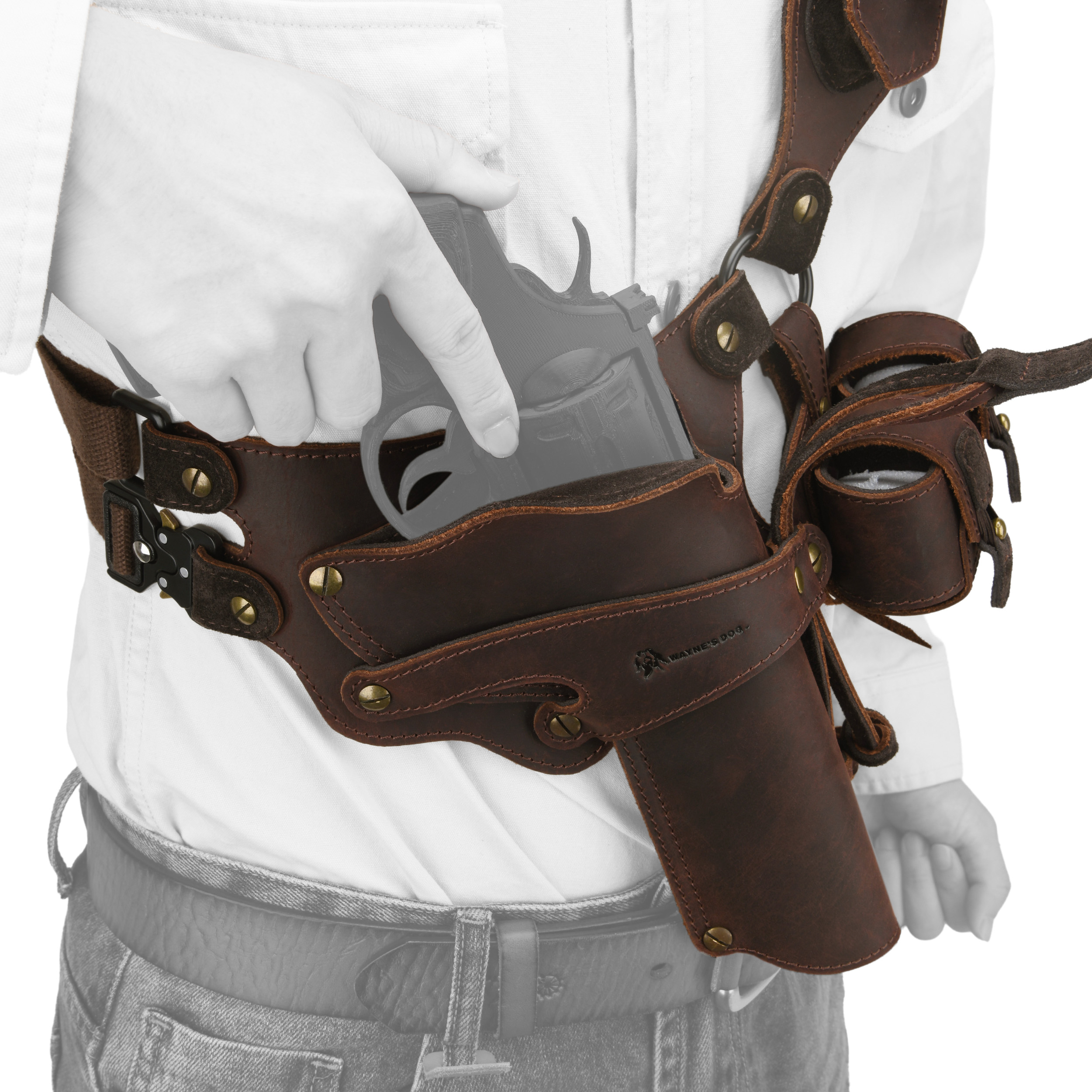 WAYNE'S DOG Leather Shoulder Holster System with Double Magazine Carrier | Leather Gun Holster for Concealed Carry