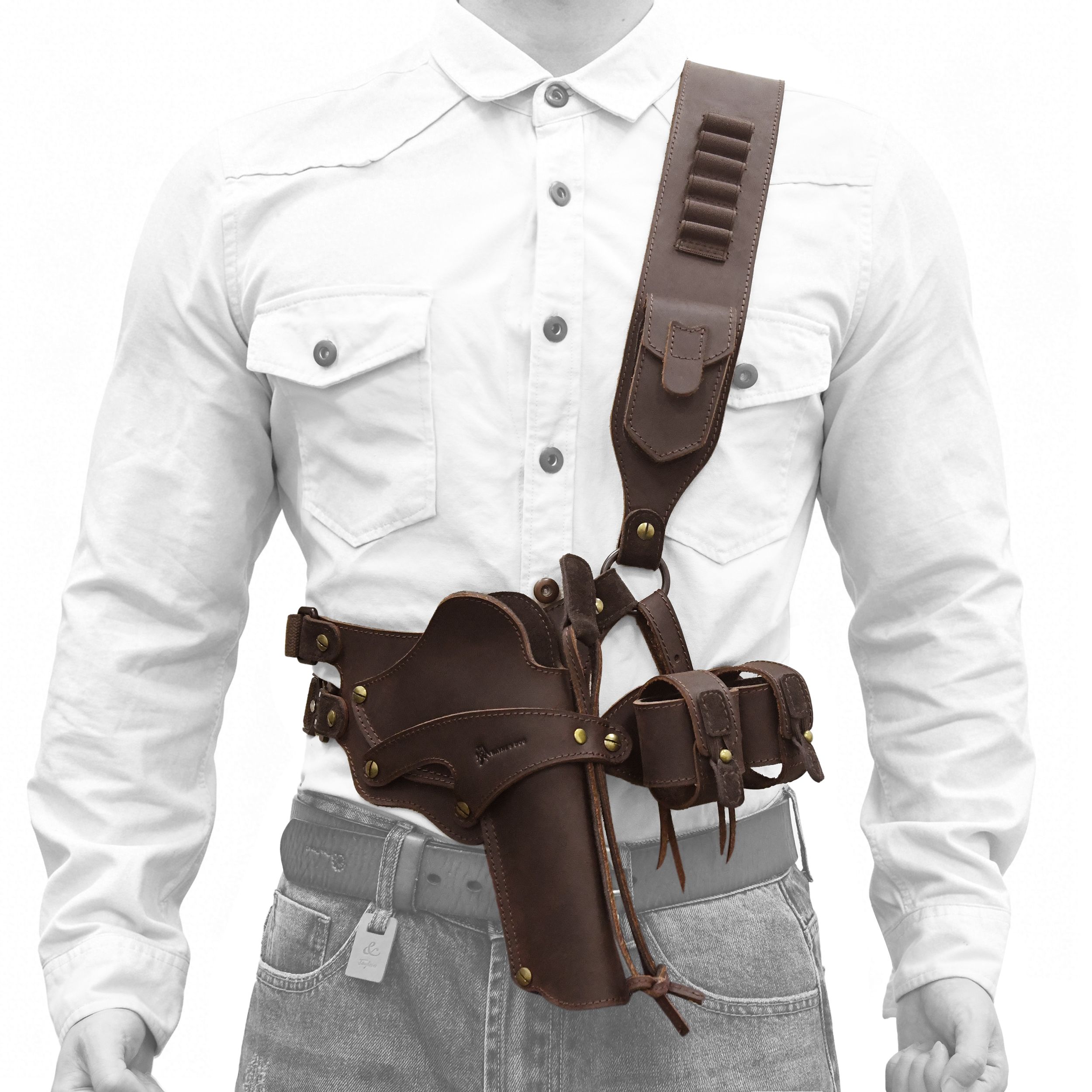 WAYNE'S DOG Leather Shoulder Holster System with Double Magazine Carrier | Leather Gun Holster for Concealed Carry
