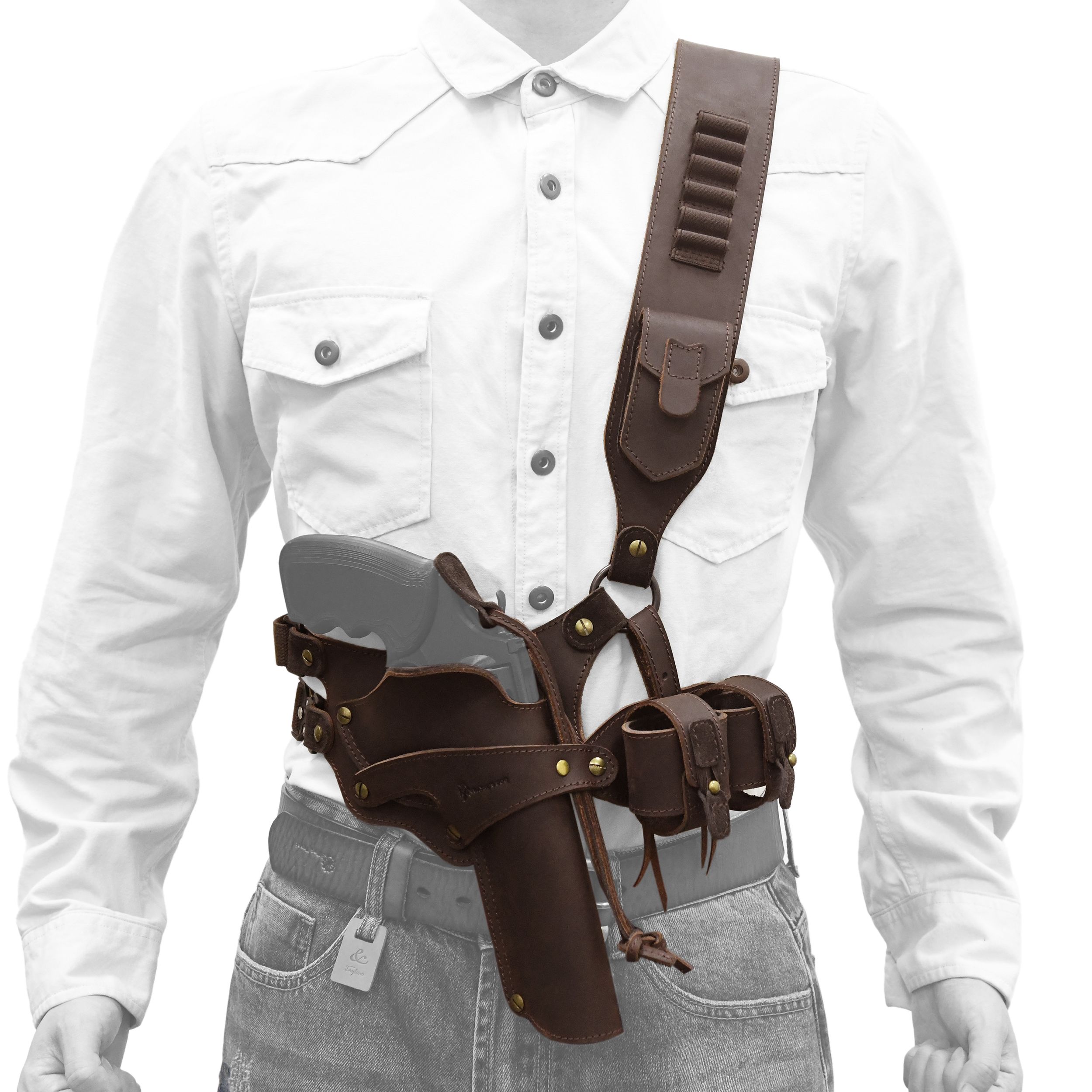 WAYNE'S DOG Leather Shoulder Holster System with Double Magazine Carrier | Leather Gun Holster for Concealed Carry