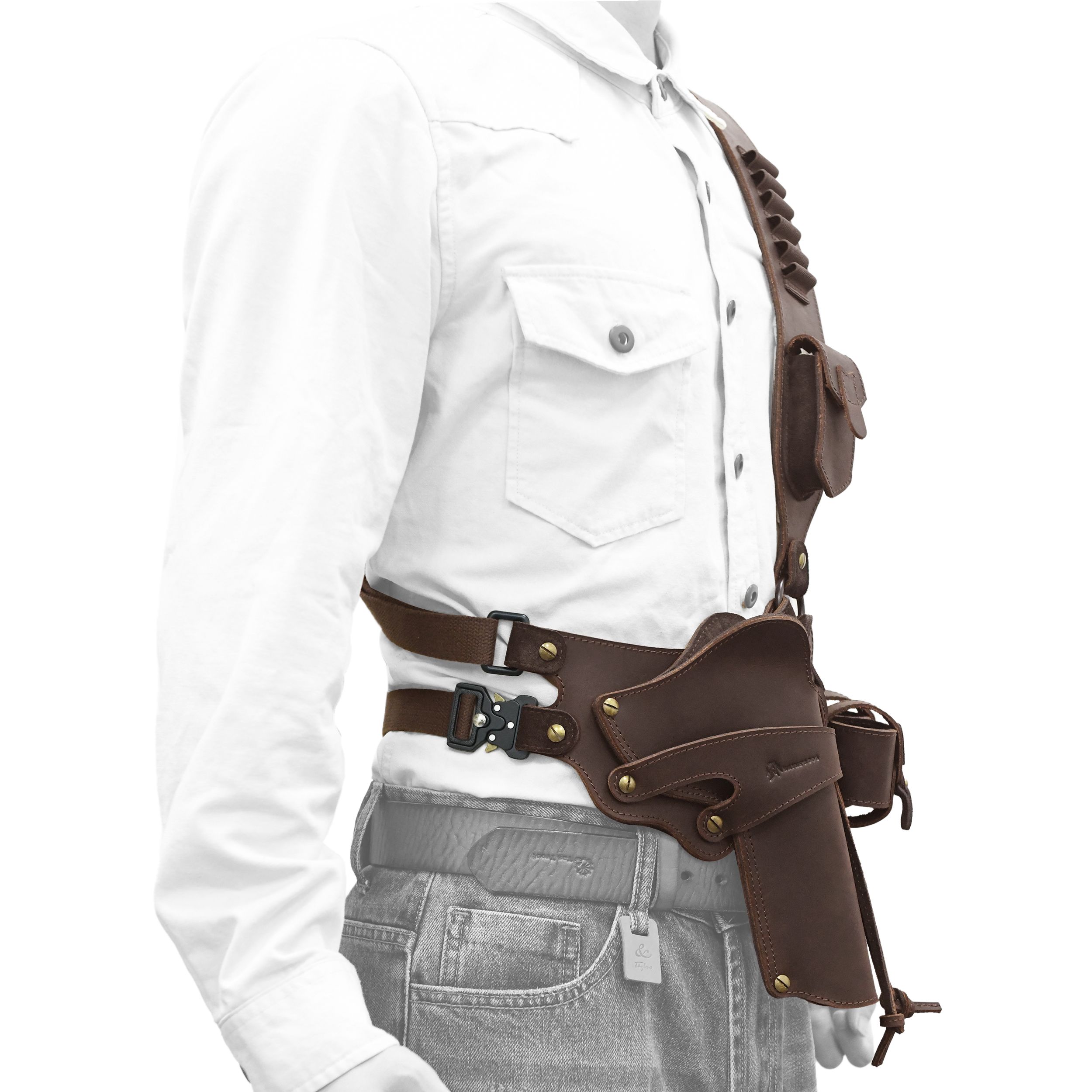 WAYNE'S DOG Leather Shoulder Holster System with Double Magazine Carrier | Leather Gun Holster for Concealed Carry