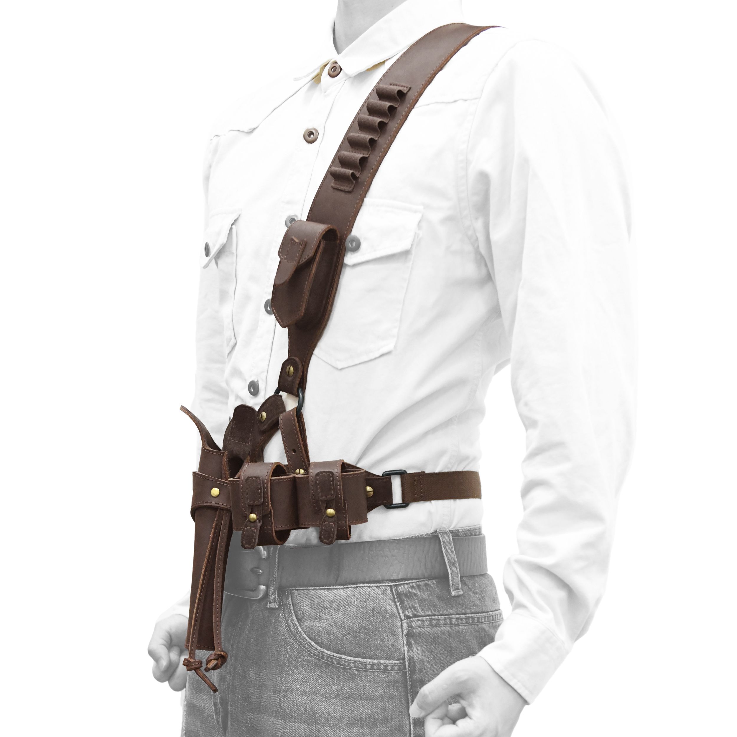 WAYNE'S DOG Leather Shoulder Holster System with Double Magazine Carrier | Leather Gun Holster for Concealed Carry