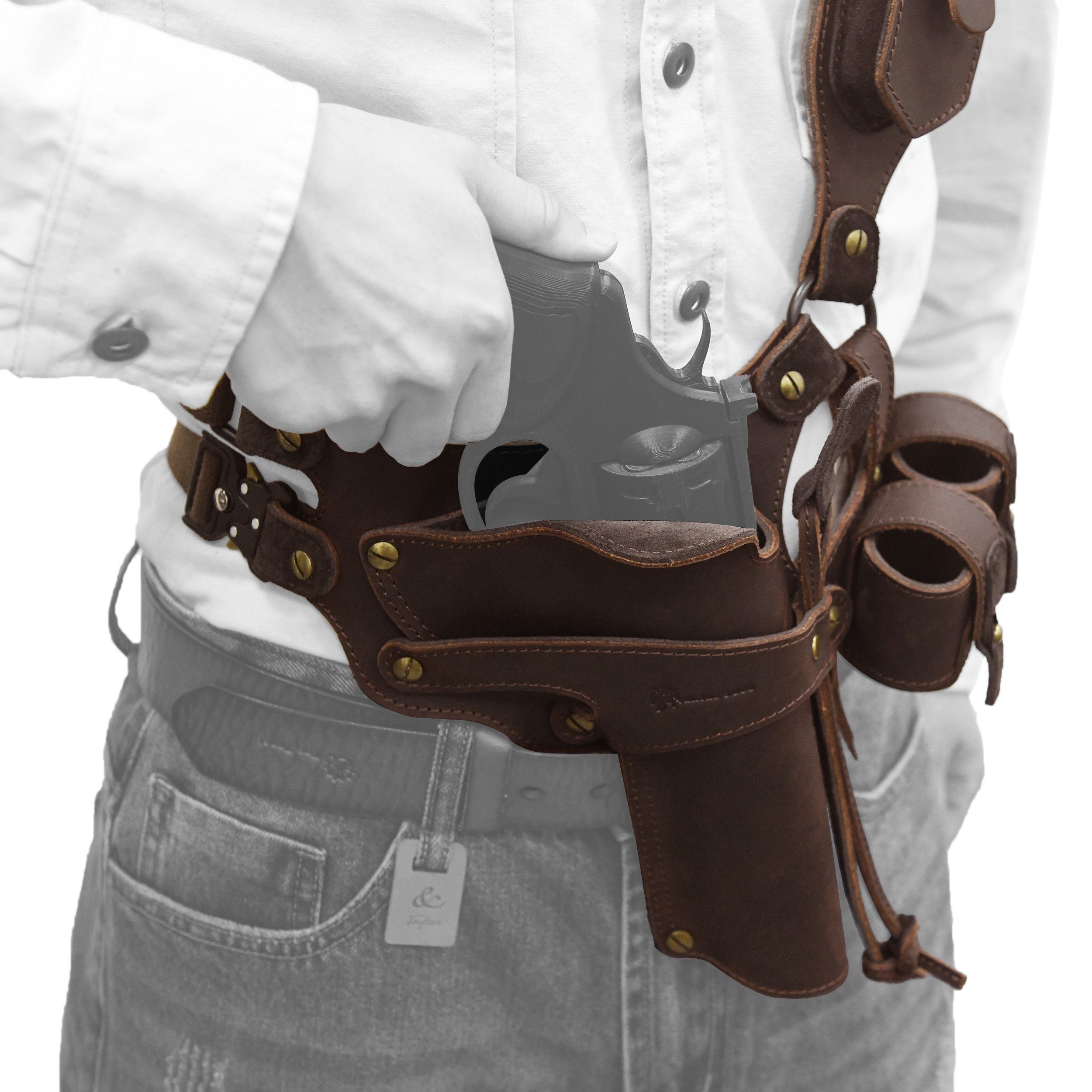 WAYNE'S DOG Leather Shoulder Holster System with Double Magazine Carrier | Leather Gun Holster for Concealed Carry